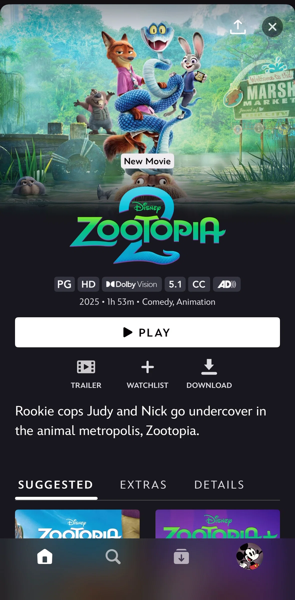 Disney+ Screen screen in the Downloading a movie flow