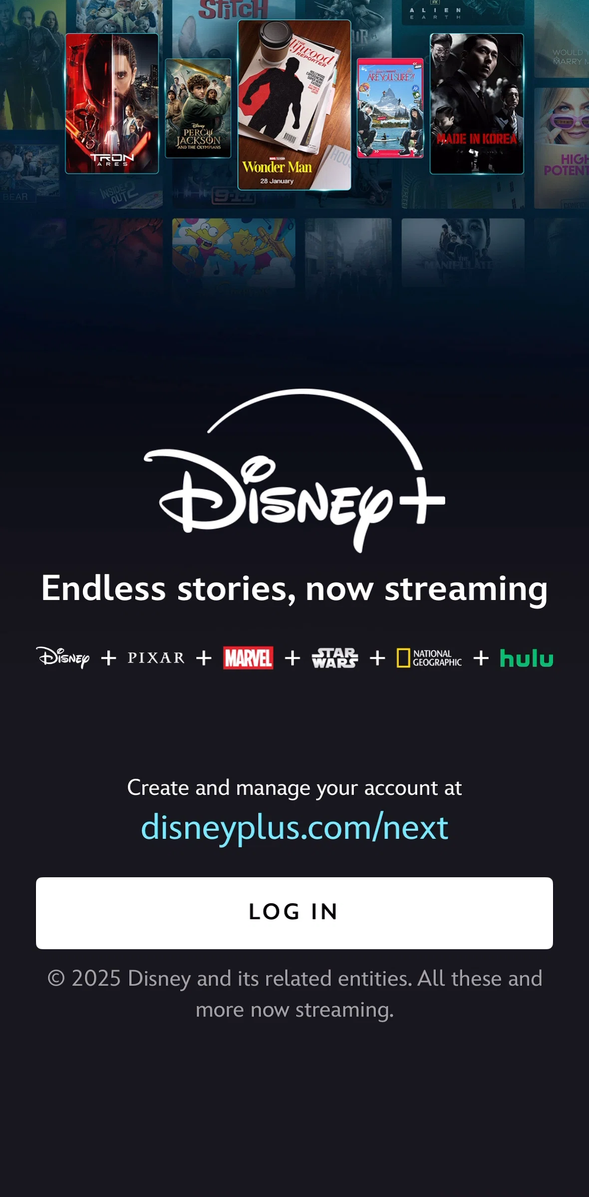 Disney+ Screen screen in the Logging in flow