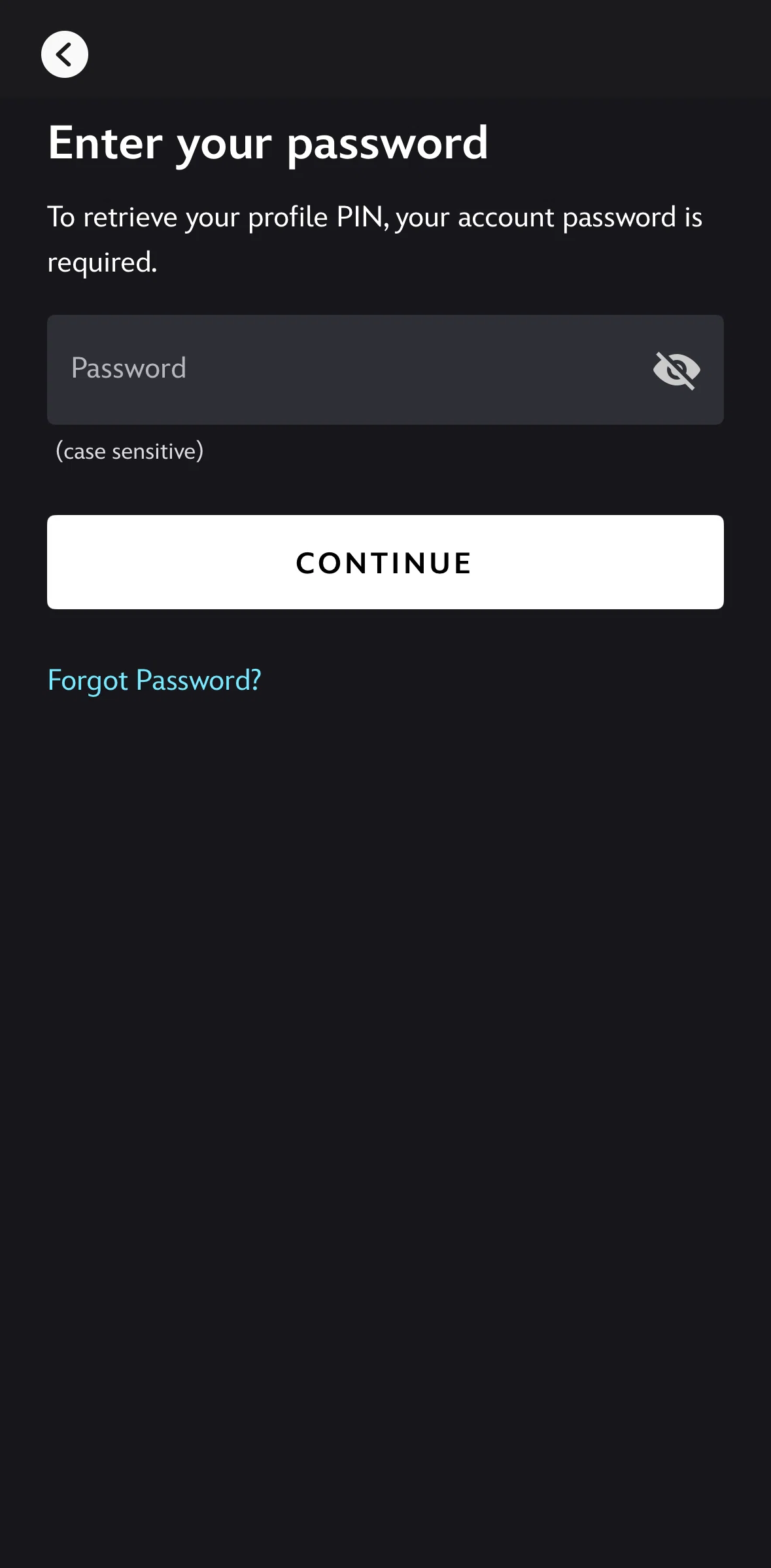 Disney+ Screen screen in the Resetting password flow