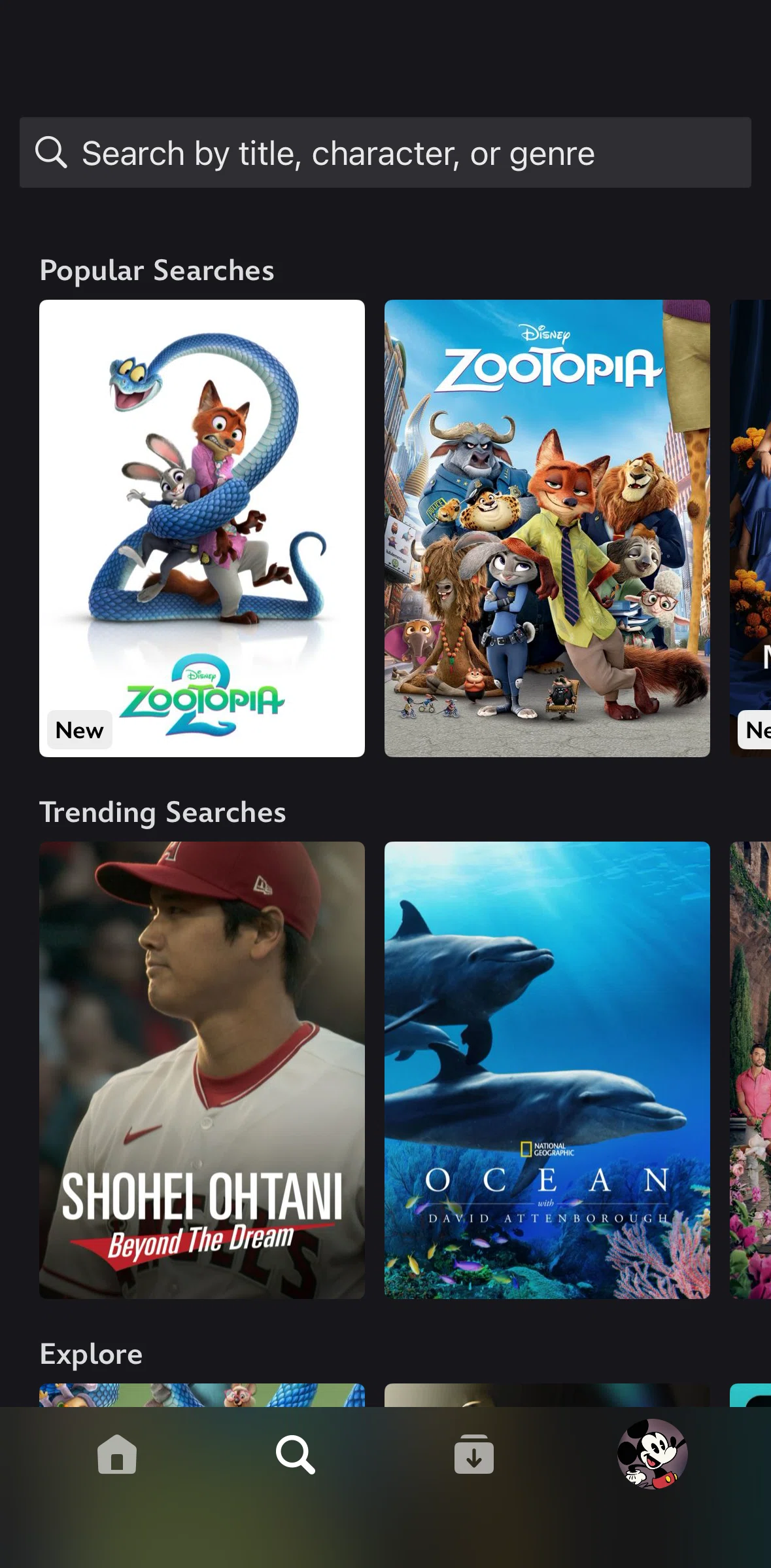 Disney+ Screen screen in the Searching Disney+ flow