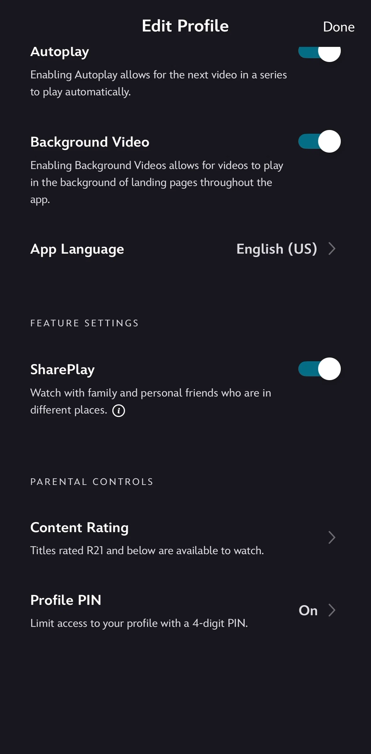 Disney+ Screen screen in the Updating content rating flow