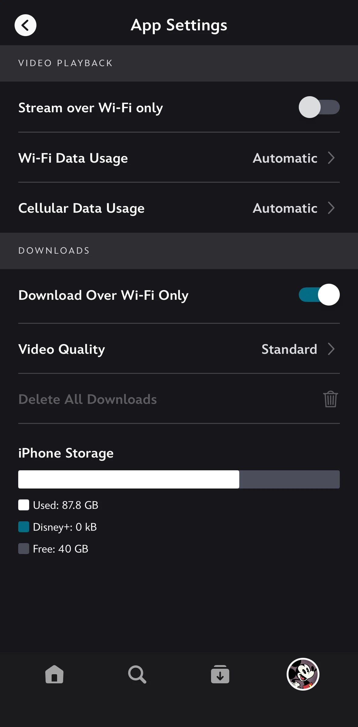 Disney+ Screen screen in the Updating Wi-Fi data usage flow