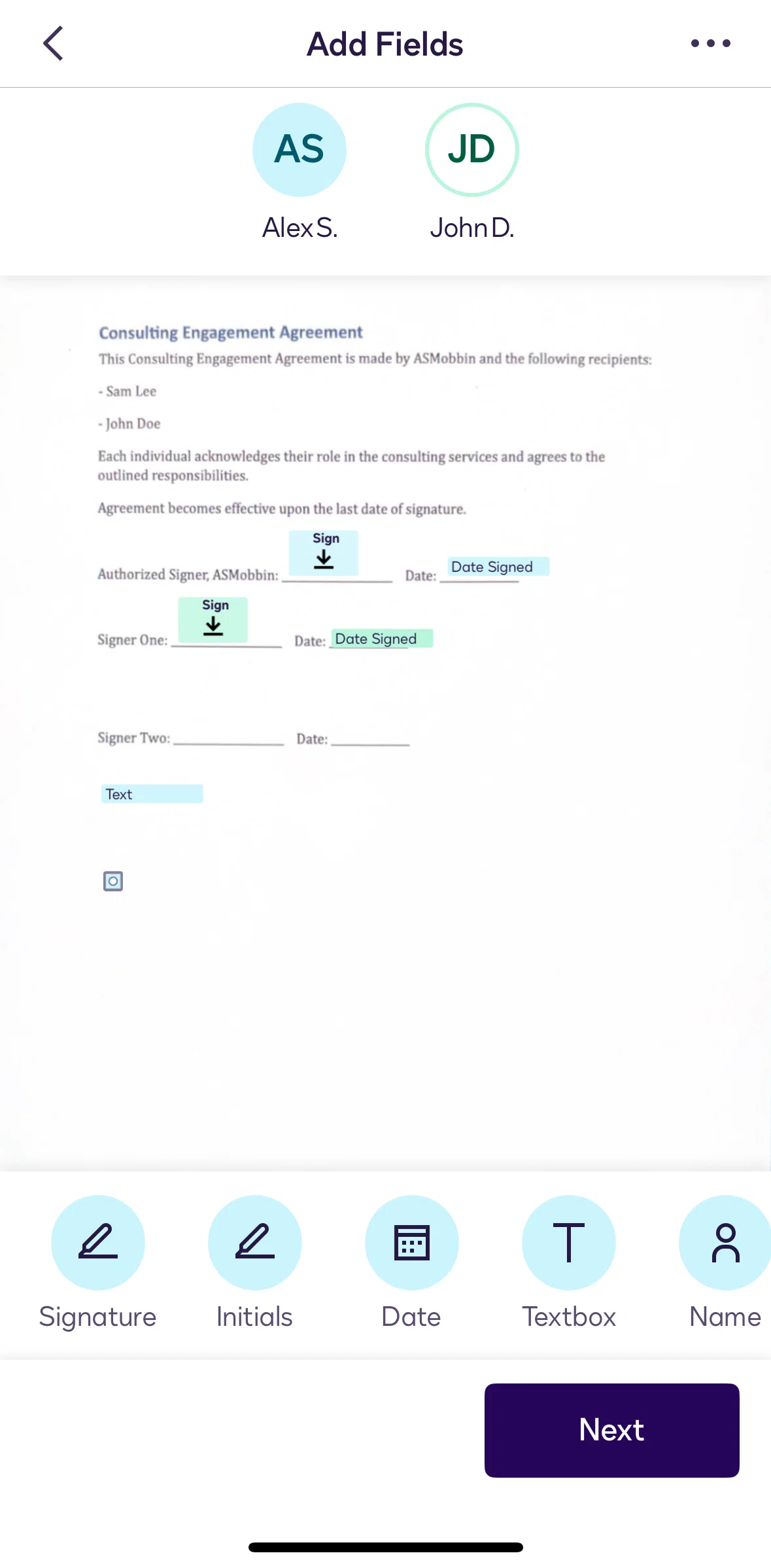 Docusign Screen screen in the Adding a value to radio flow