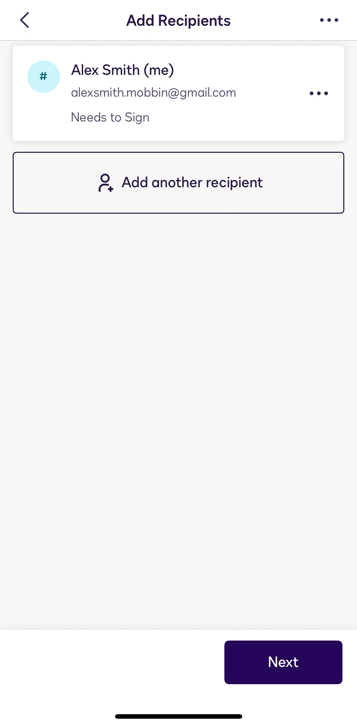 Docusign Screen screen in the Adding recipients flow