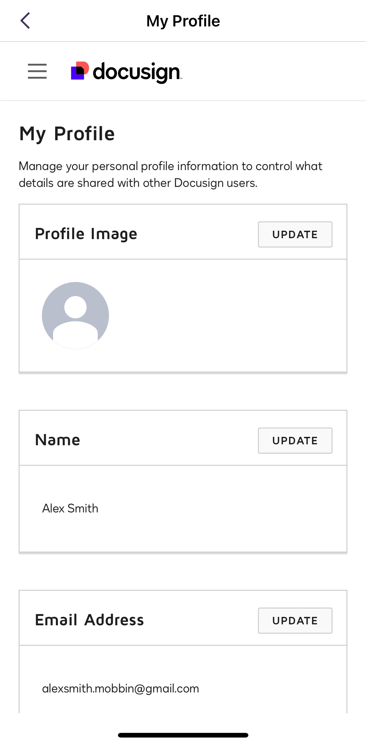 Docusign Screen screen in the Changing profile photo flow
