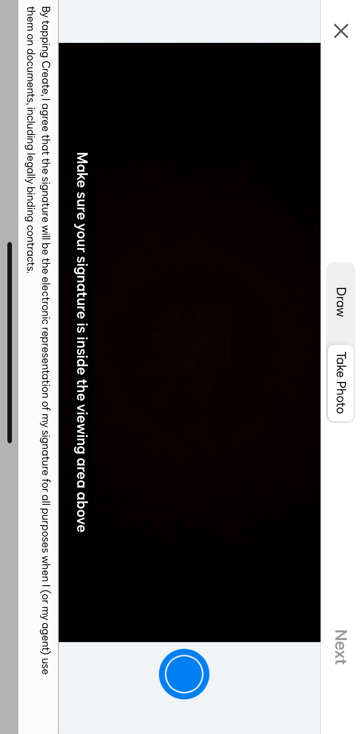 Docusign Screen screen in the Creating a signature & initial (take photo) flow