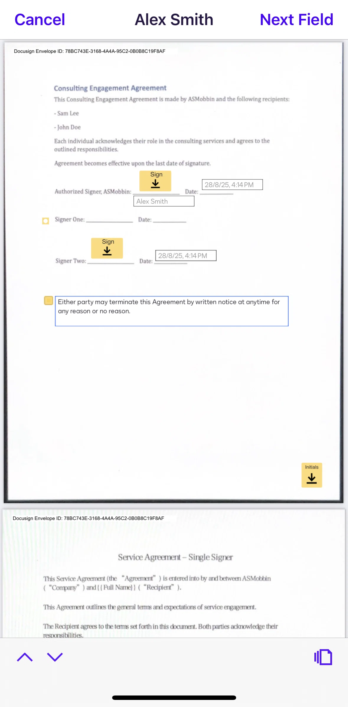 Docusign Screen screen in the Creating a signature flow