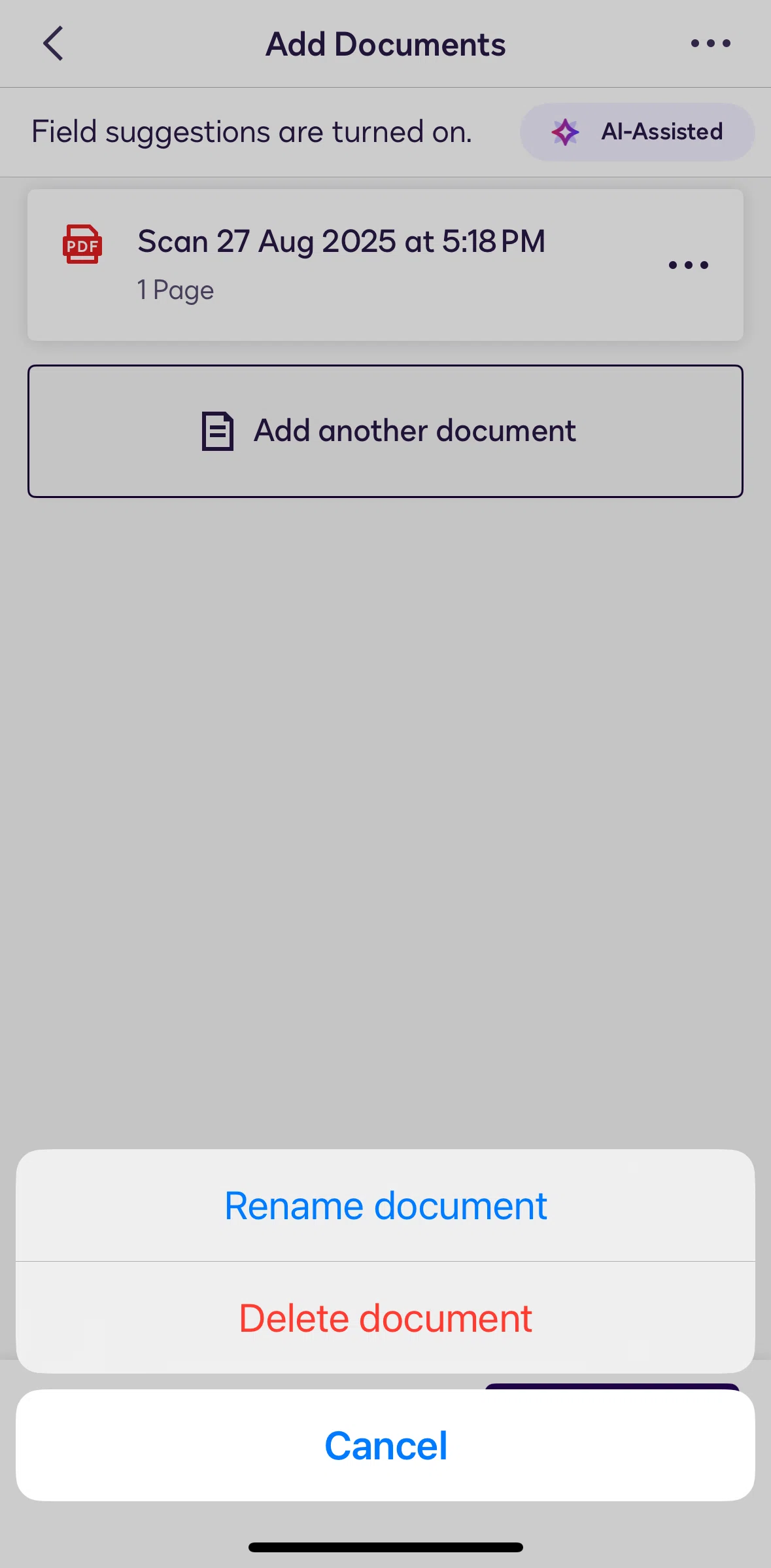 Docusign Screen screen in the Deleting a document flow
