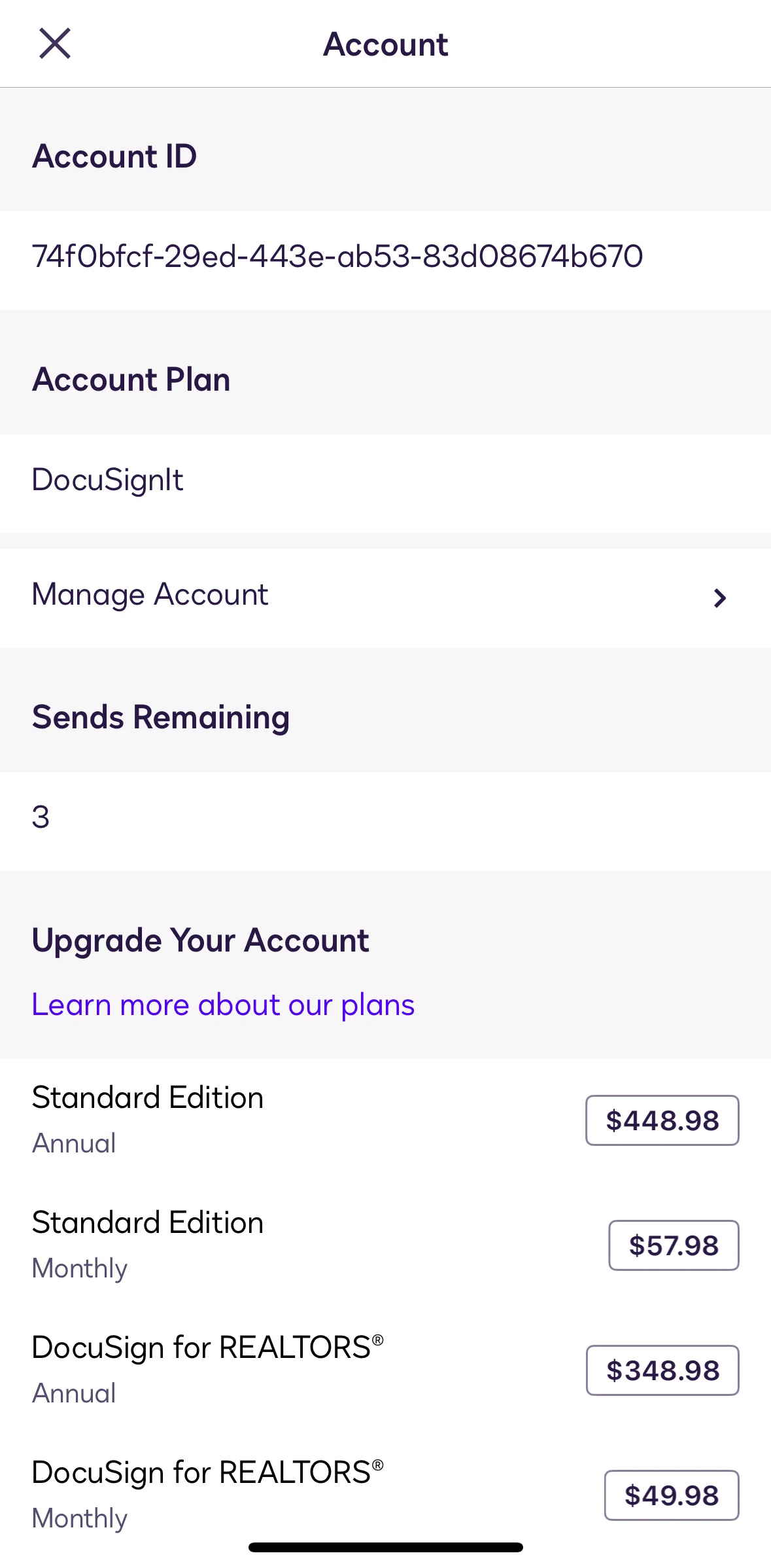 Docusign Screen screen in the Deleting account flow