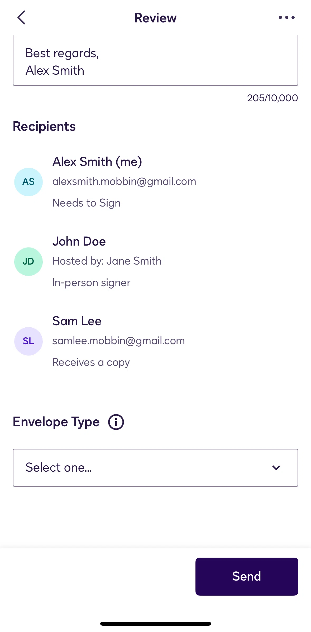 Docusign Screen screen in the Envelope type flow