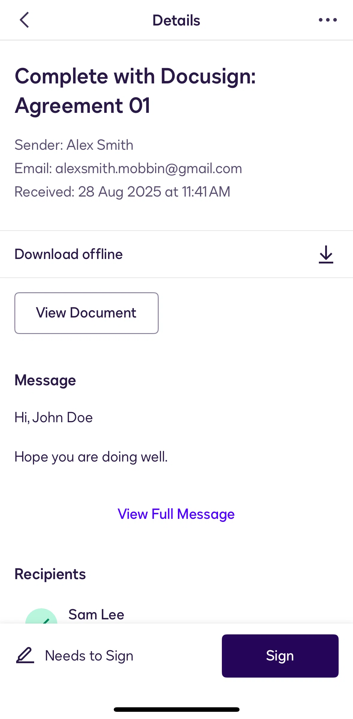 Docusign Screen screen in the Finding Key Terms flow