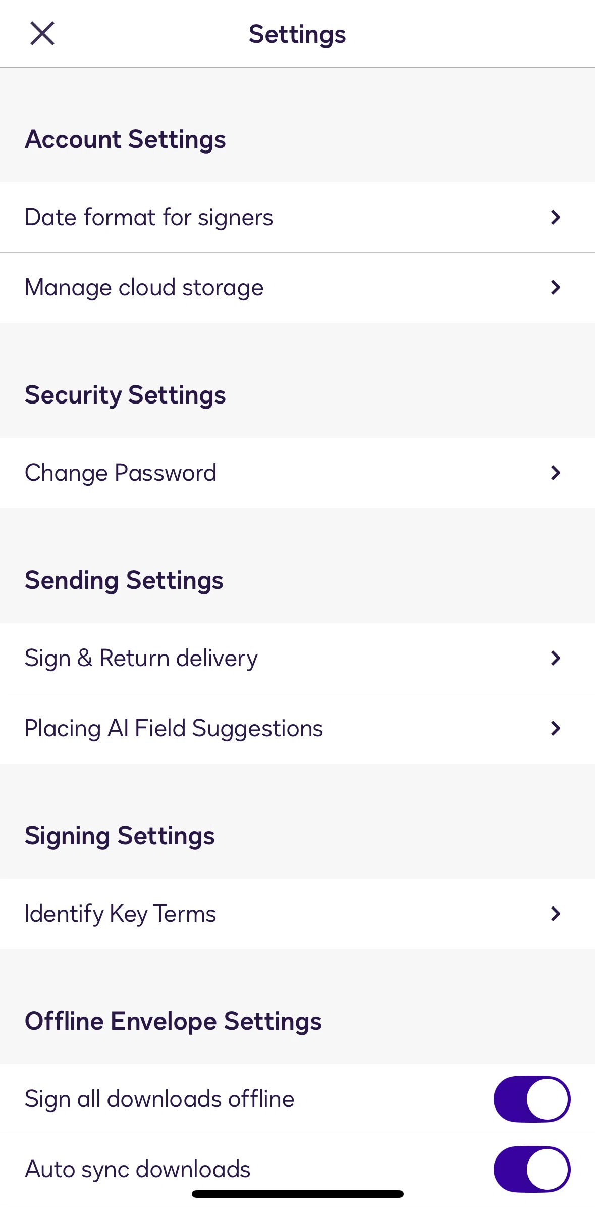 Docusign Screen screen in the Manage cloud storage flow