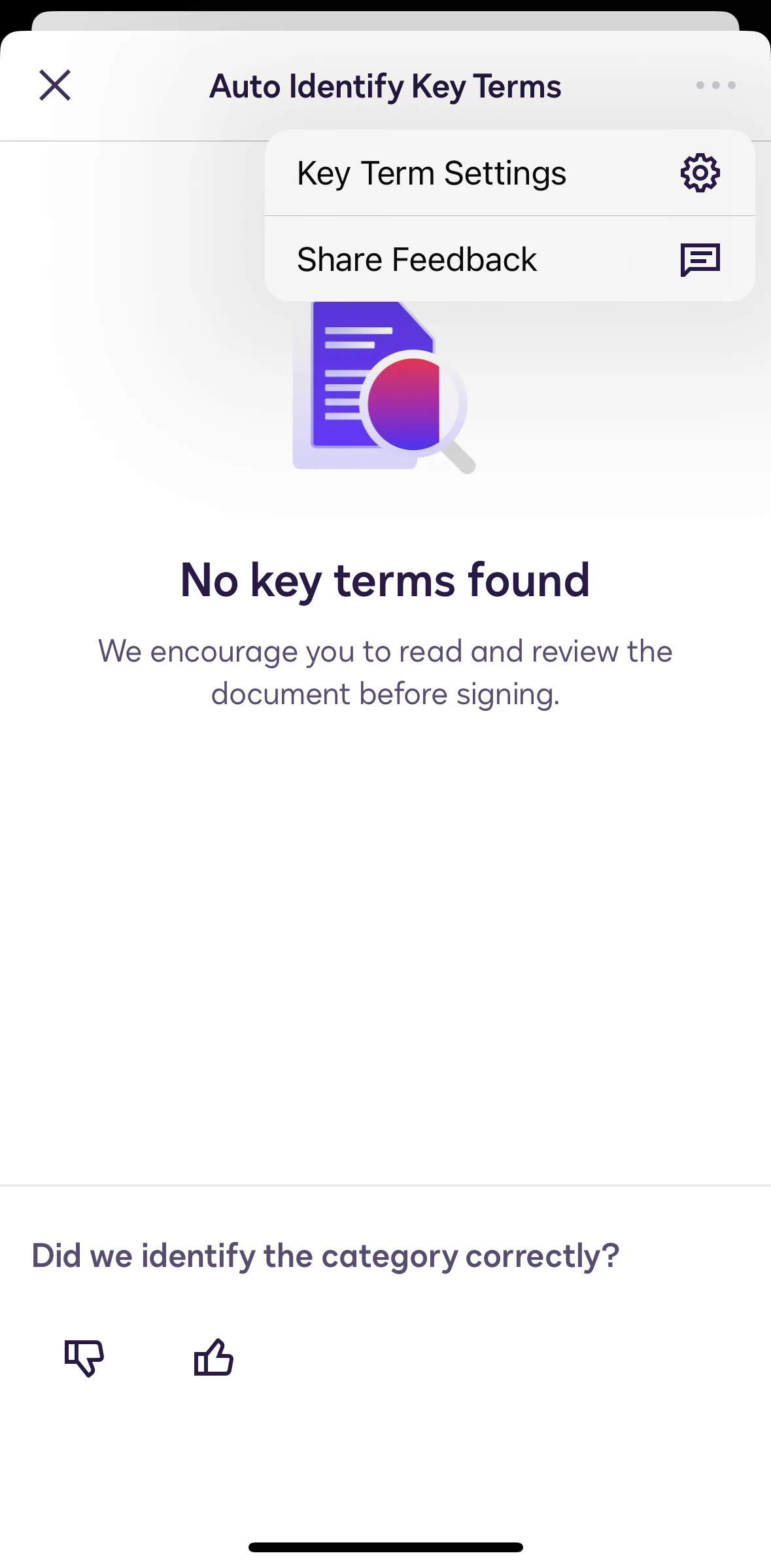 Docusign Screen screen in the Rating Key Term feature flow