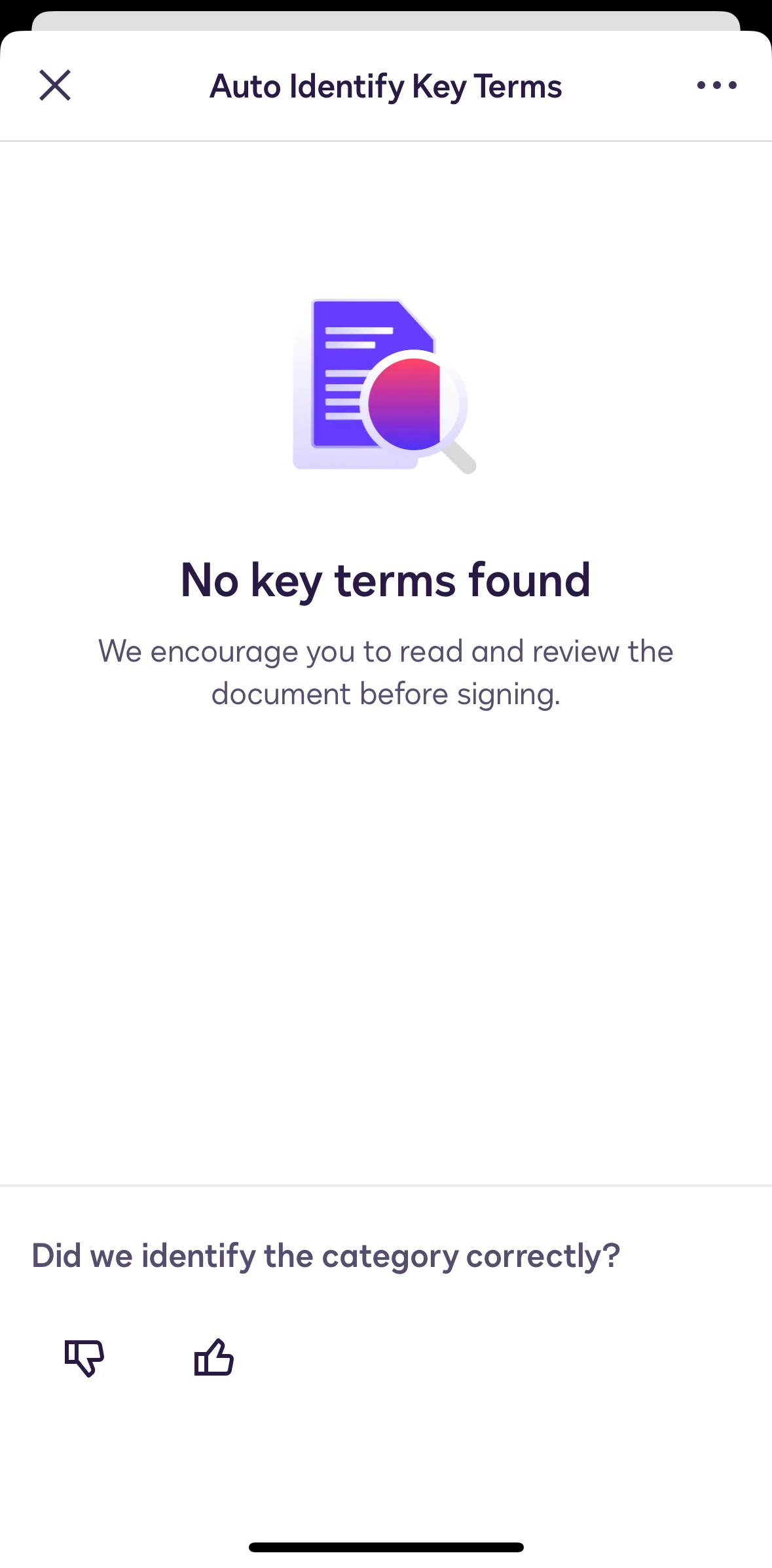 Docusign Screen screen in the Turning off identify Key Terms flow