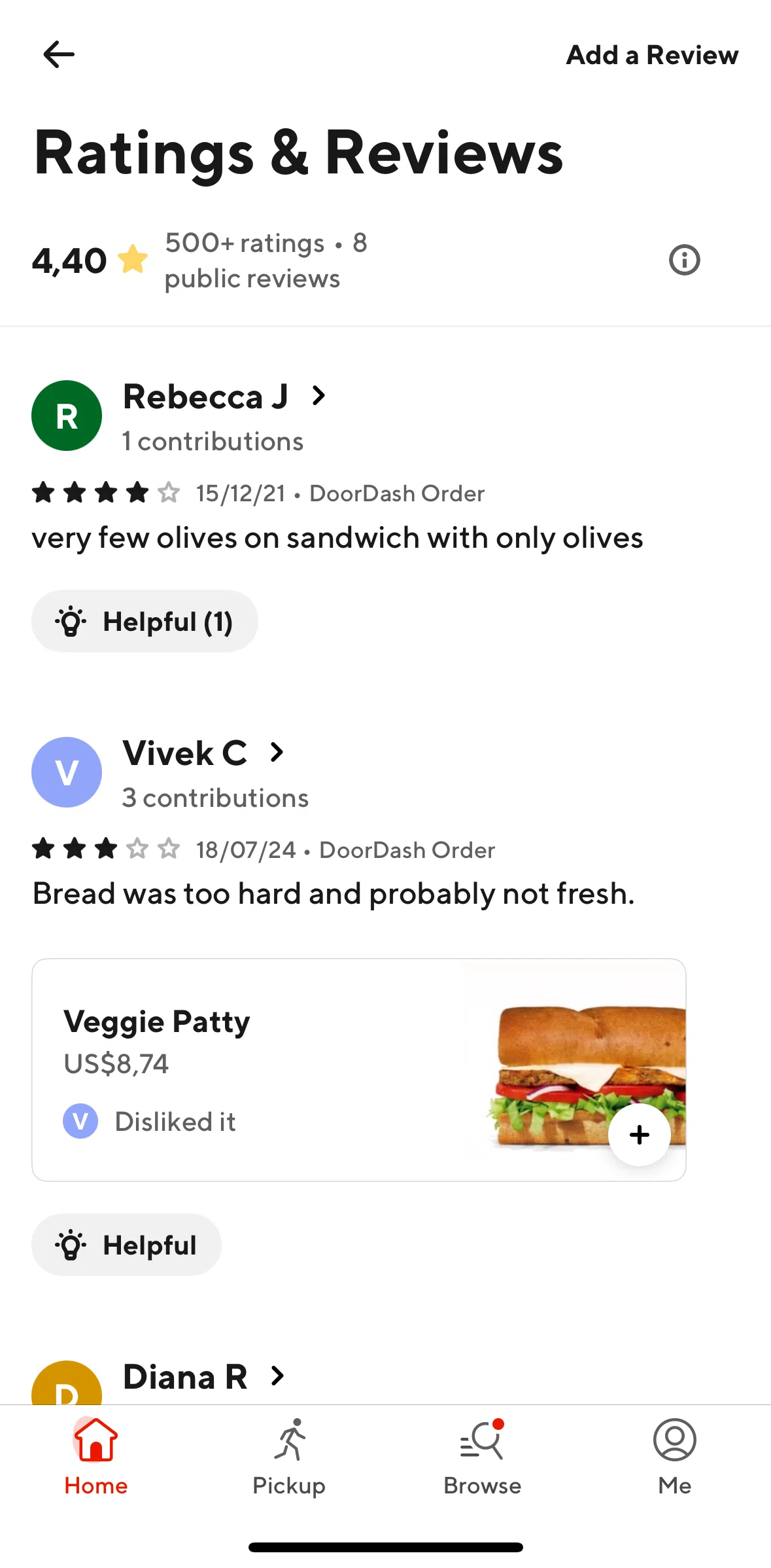 Door Dash Screen screen in the Adding a review flow