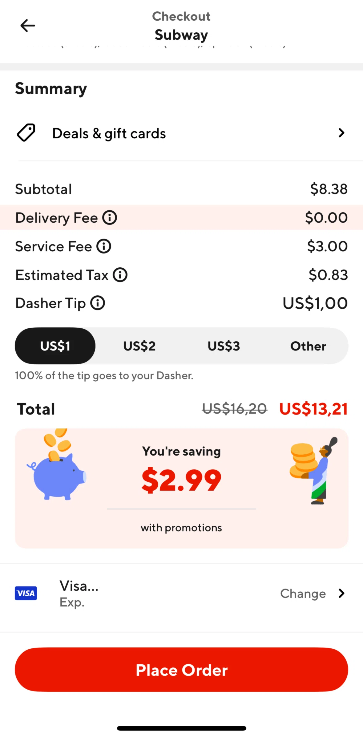 Door Dash Screen screen in the Adding promo code flow