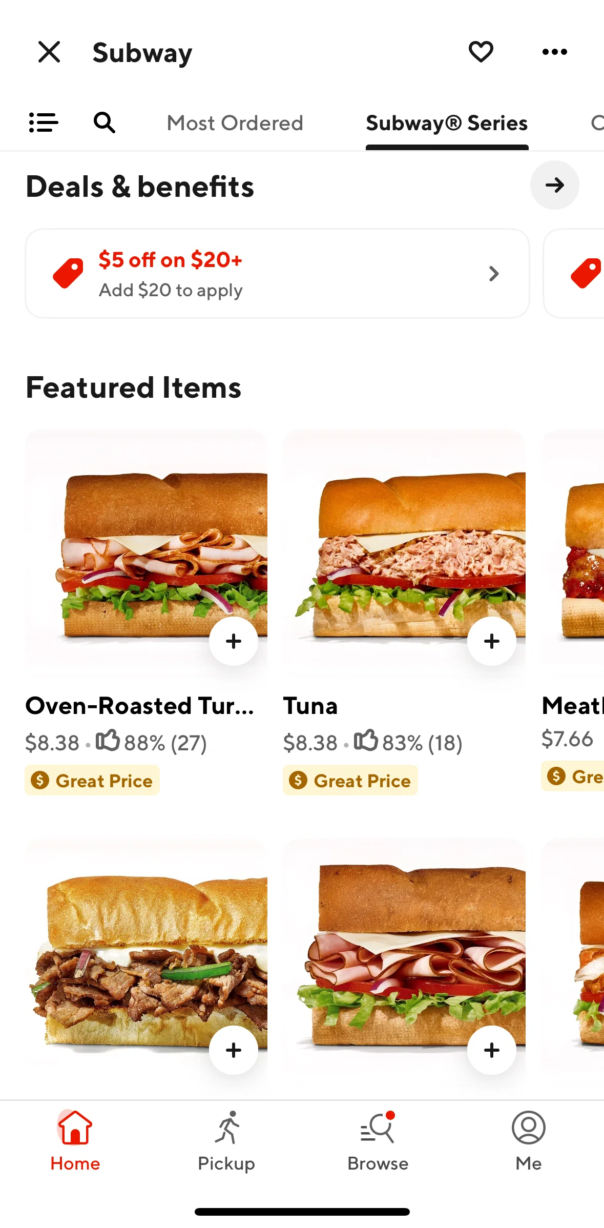 Door Dash Screen screen in the Adding to cart flow