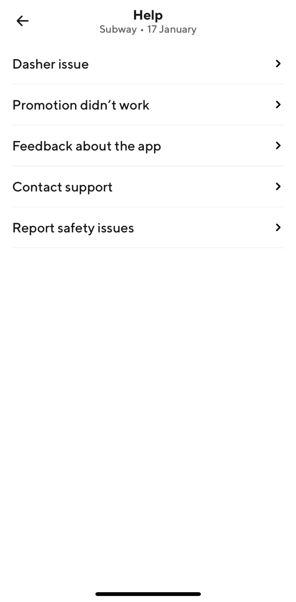 Door Dash Screen screen in the Chatting with DoorDash support flow