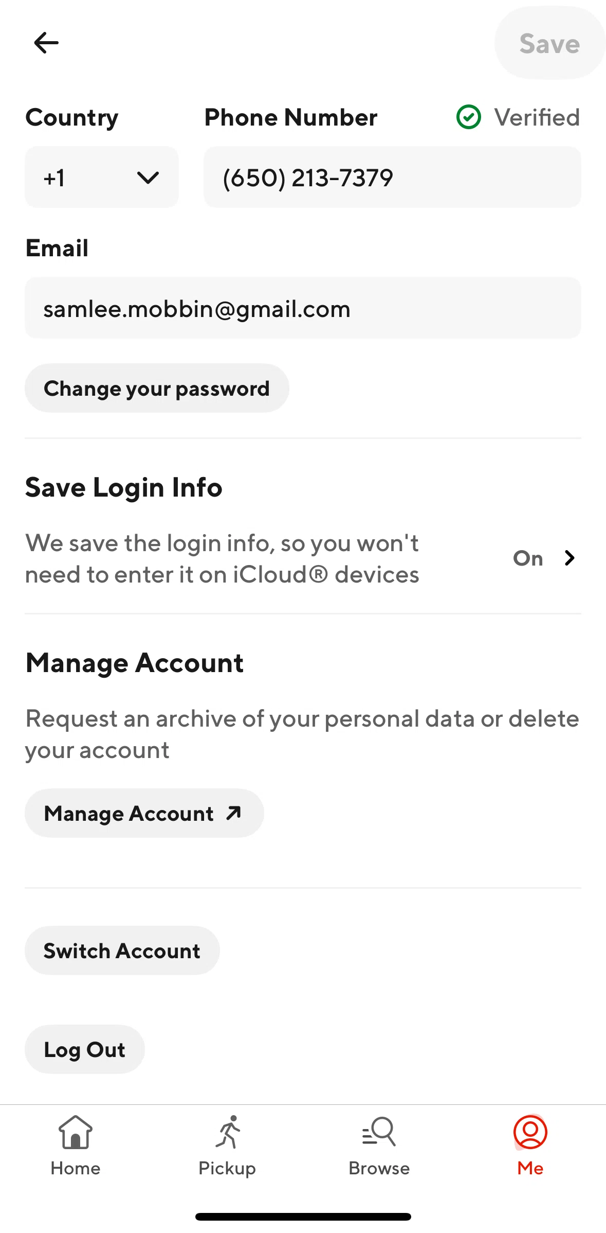 Door Dash Screen screen in the Deleting my account flow