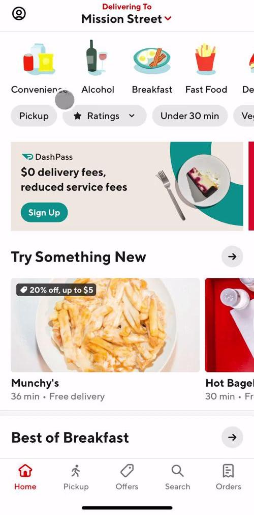 Door Dash Home screen in the Inviting People flow