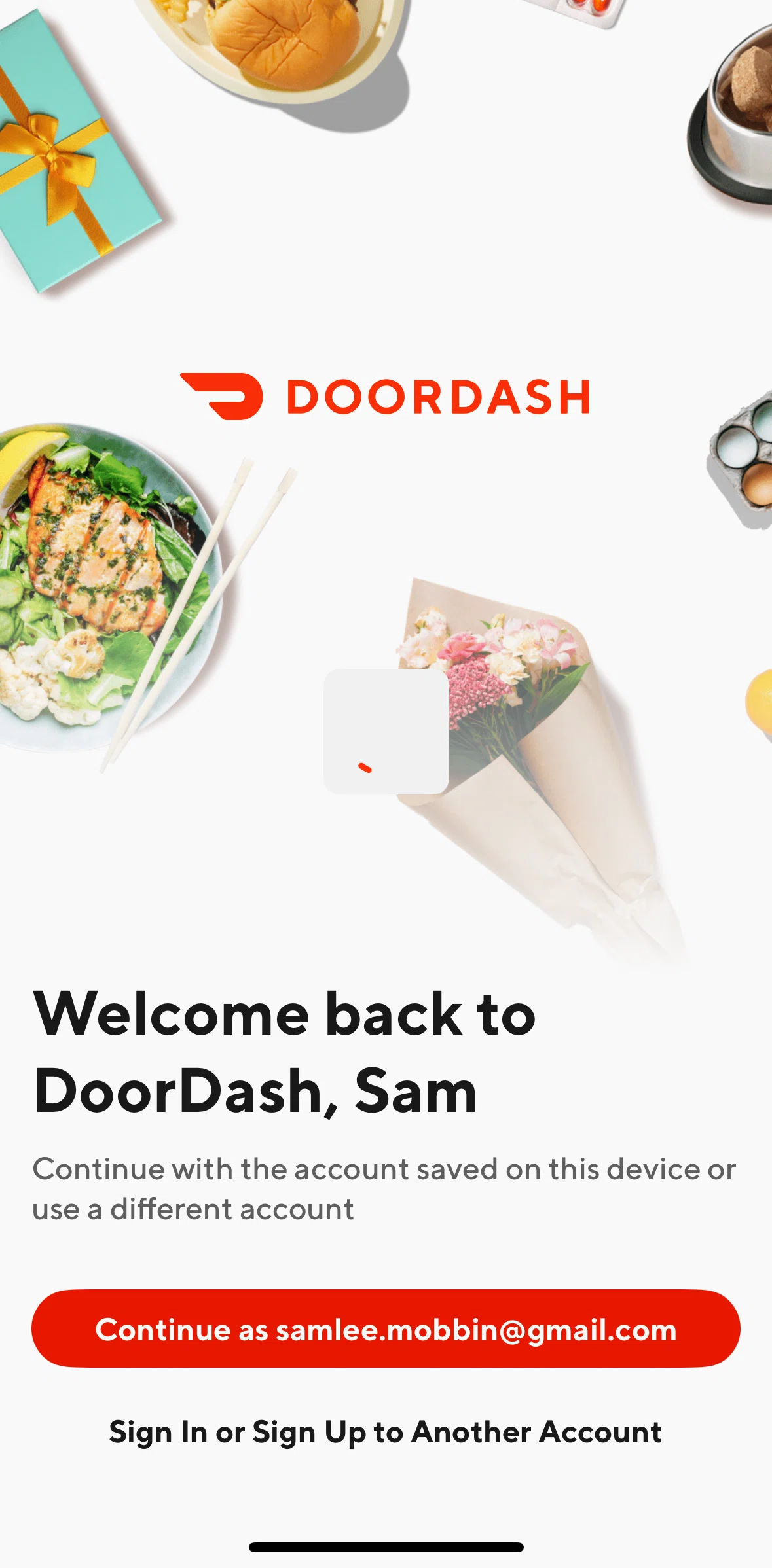 Door Dash Screen screen in the Logging in flow
