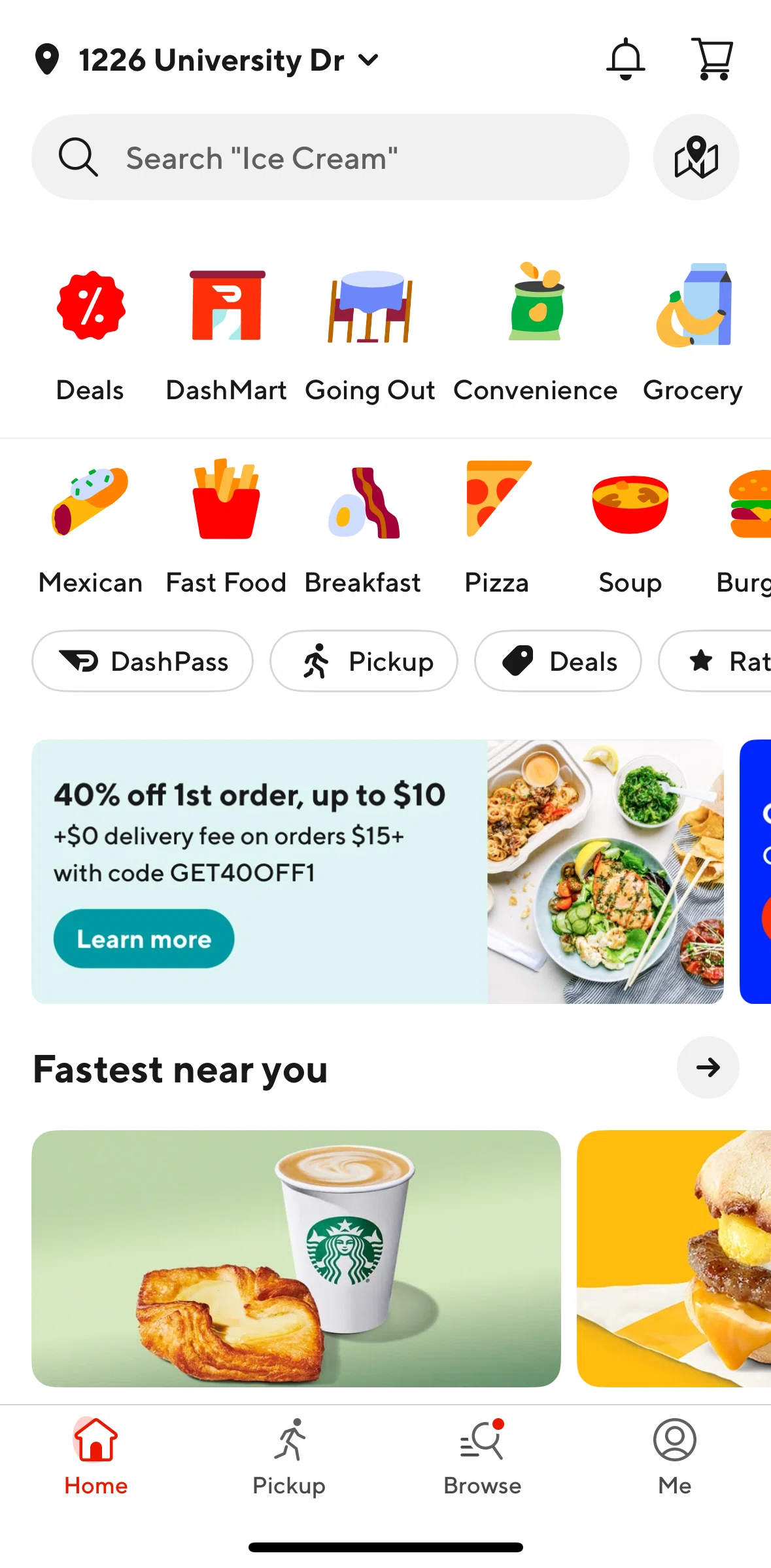 Door Dash Screen screen in the Pickup flow
