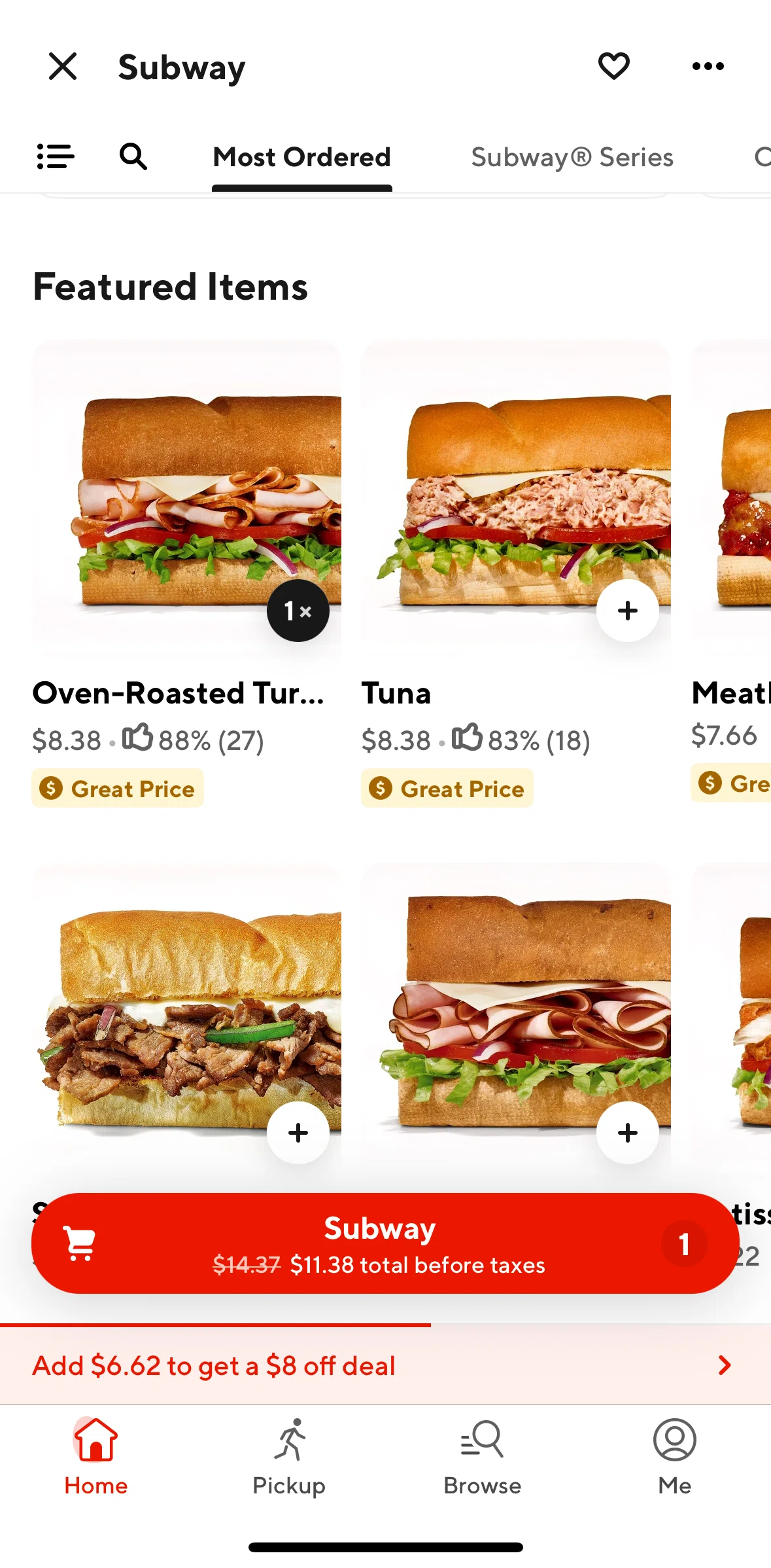 Door Dash Screen screen in the Placing an order flow