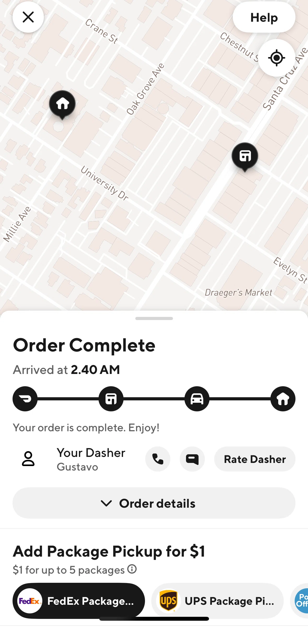 Door Dash Screen screen in the Sending a message to Dasher flow