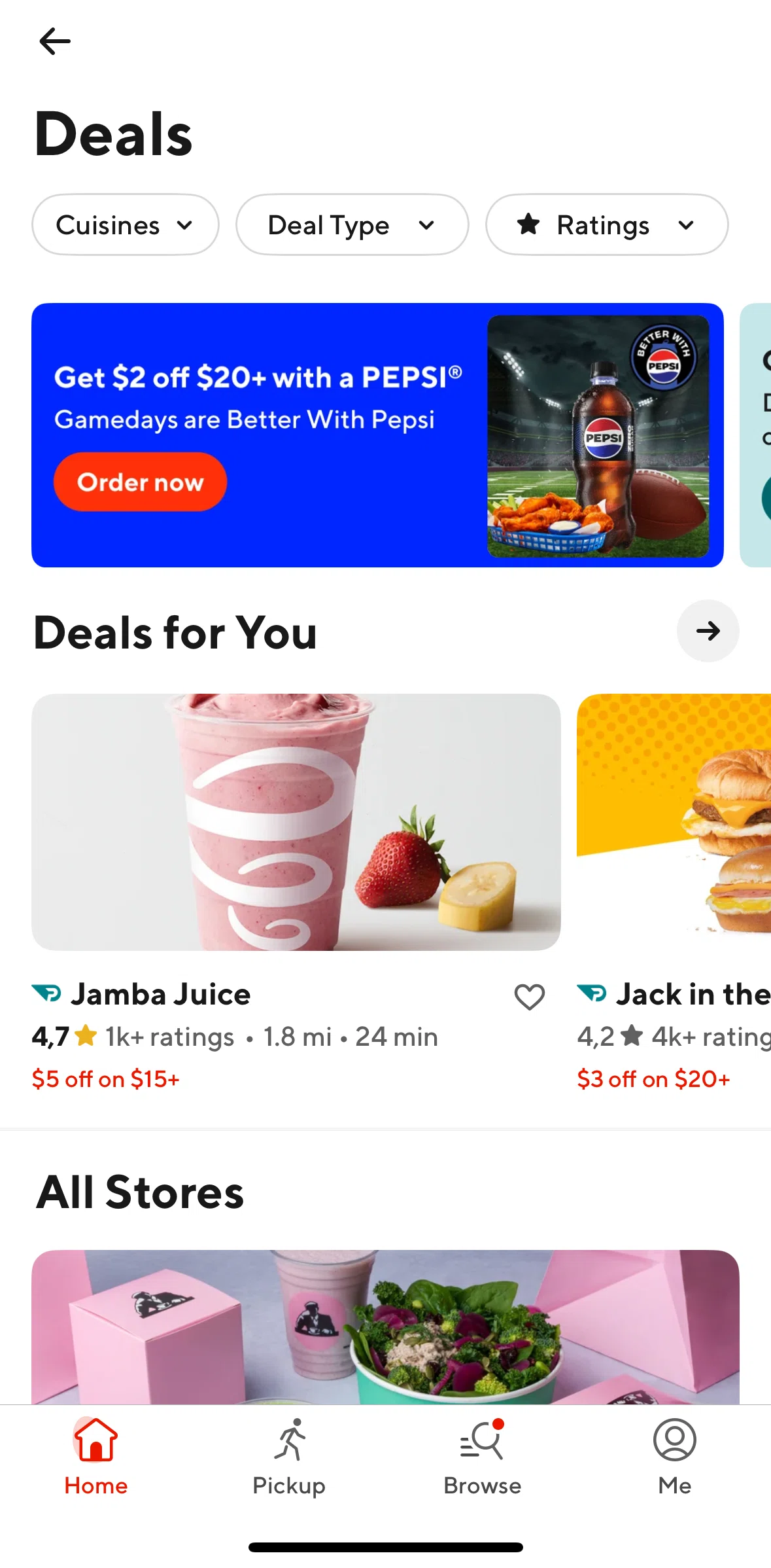 Door Dash Screen screen in the Sorting stores (Deals) flow