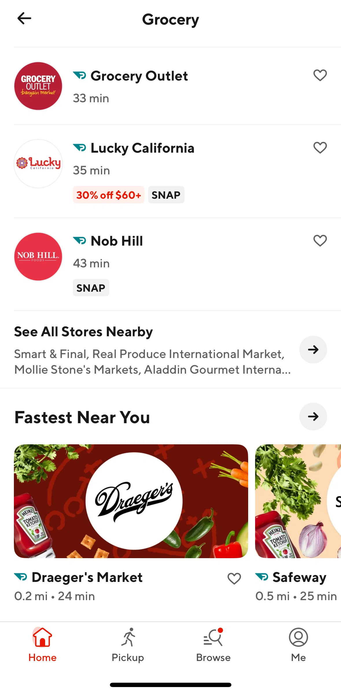 Door Dash Screen screen in the Stores nearby flow