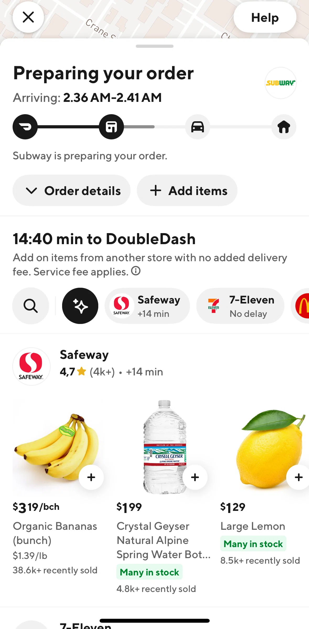 Door Dash Screen screen in the Tracking an order flow
