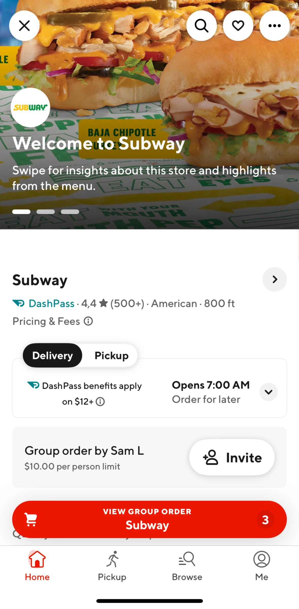 Door Dash Screen screen in the View group order flow