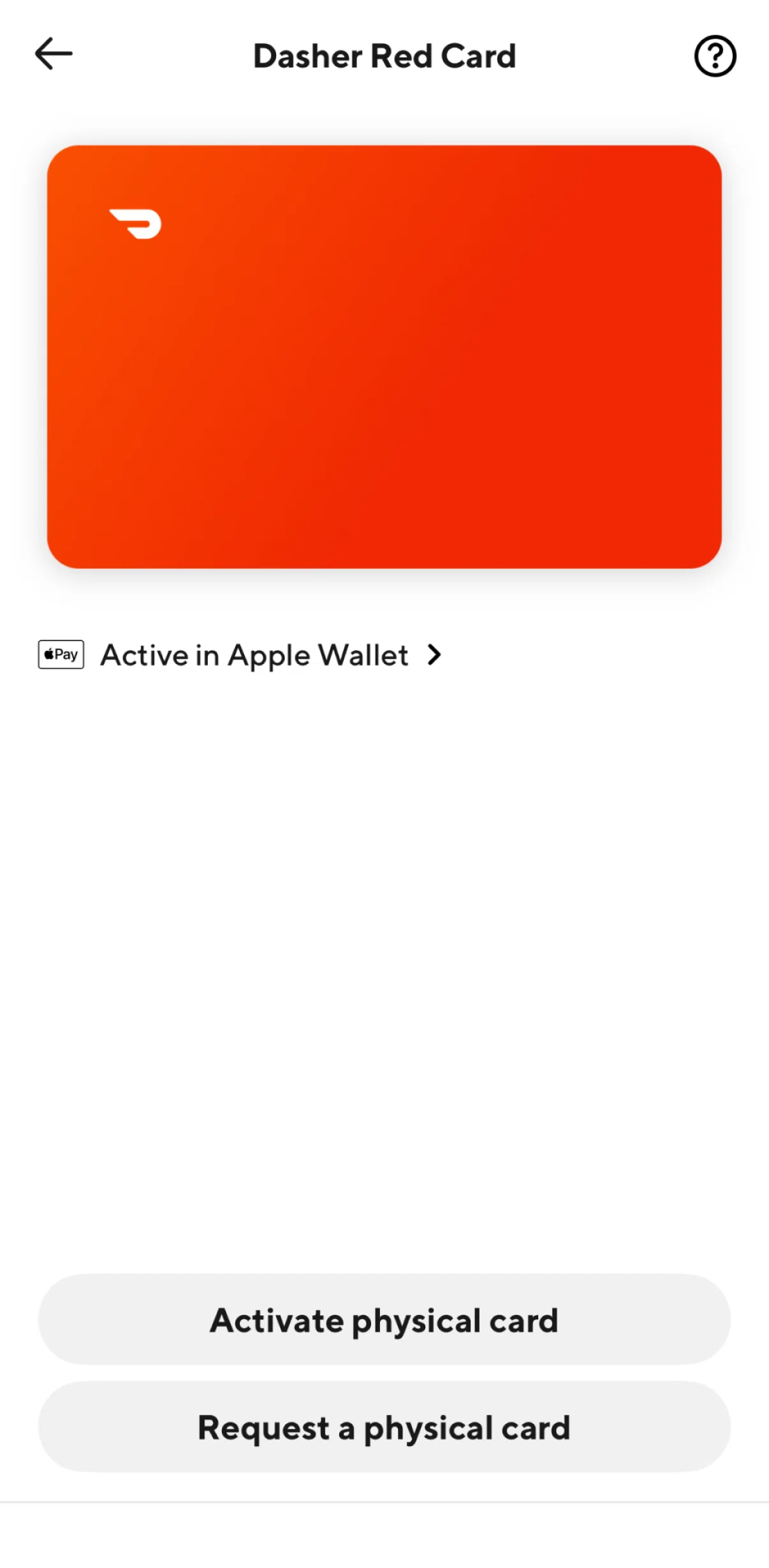 Doordash Dasher Screen screen in the Activate a physical card flow