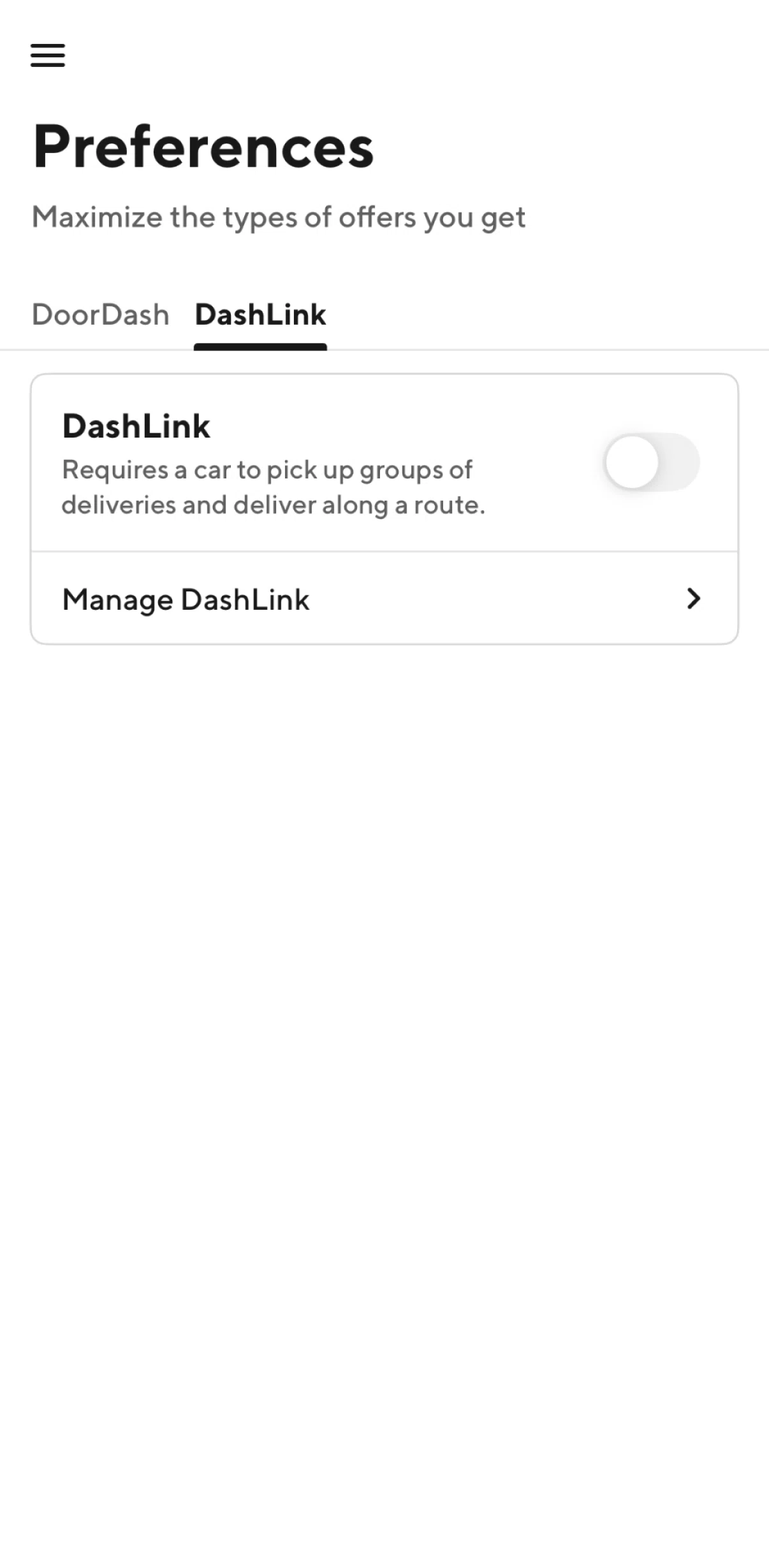 Doordash Dasher Screen screen in the DashLink flow