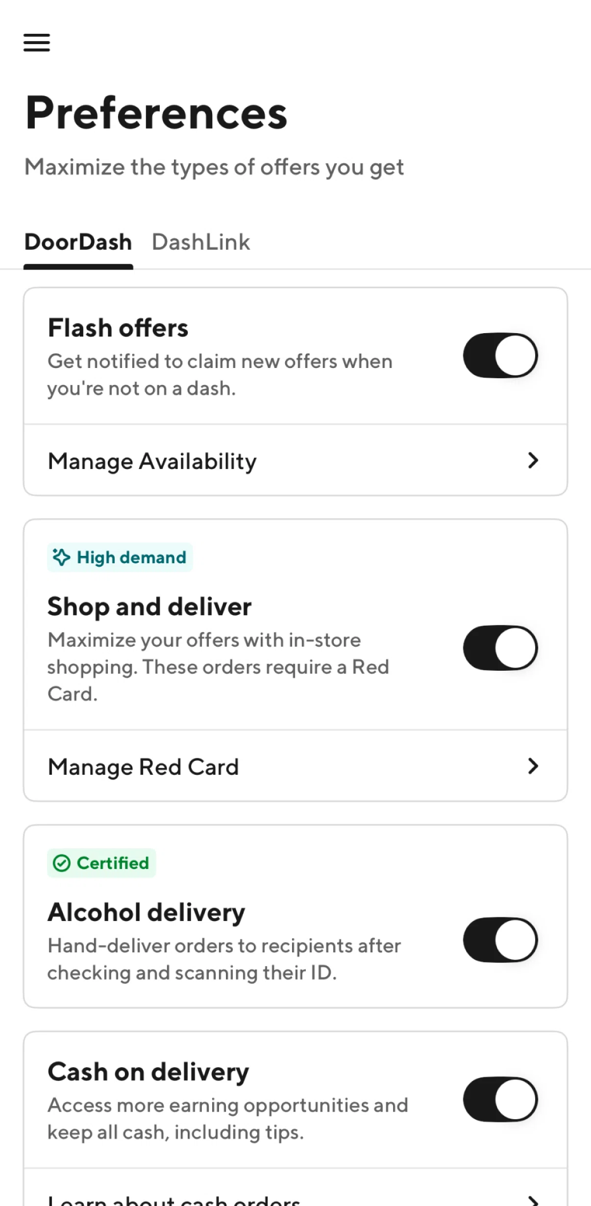 Doordash Dasher Screen screen in the DoorDash flow