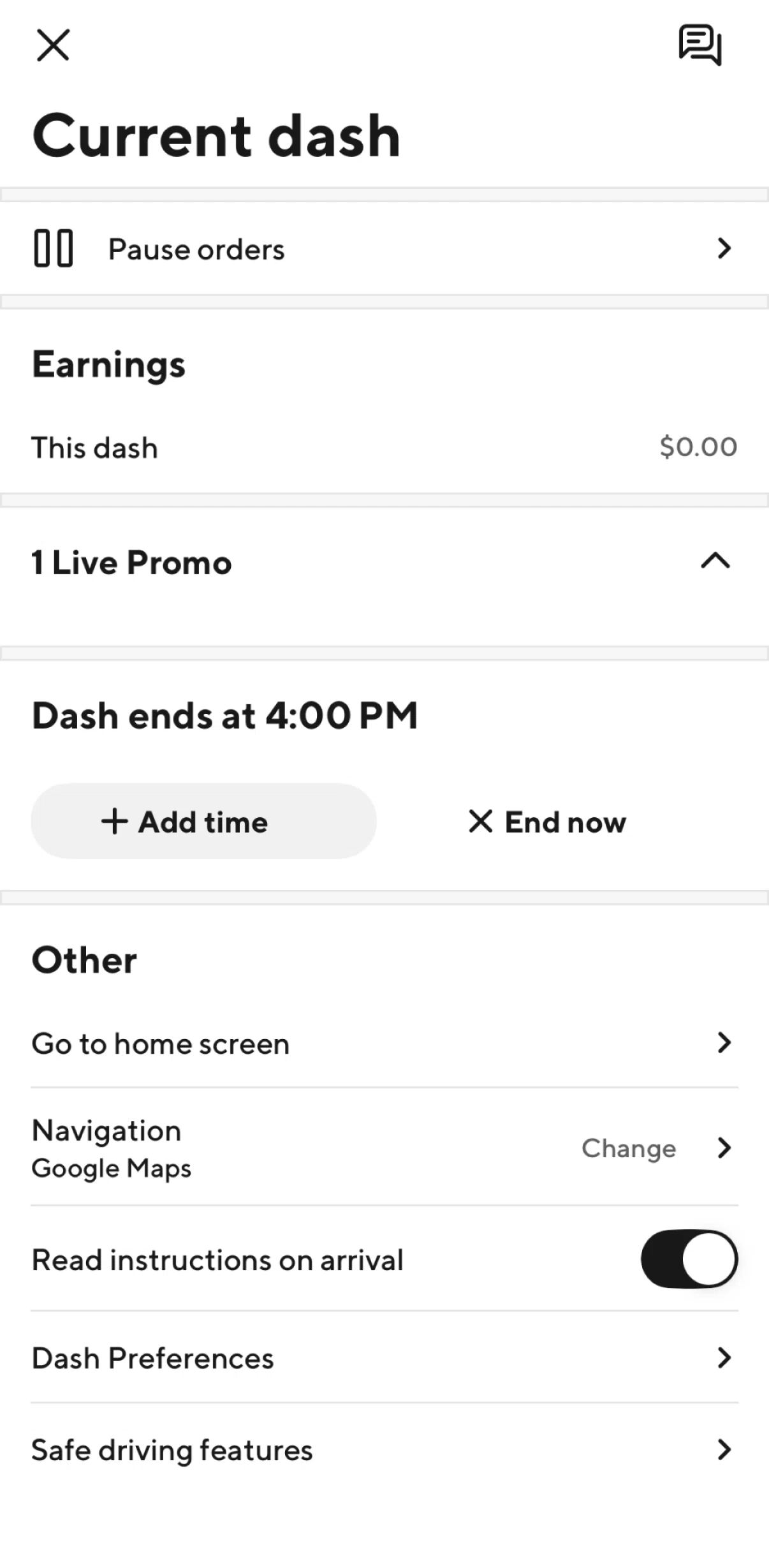 Doordash Dasher Screen screen in the Ending a dash flow