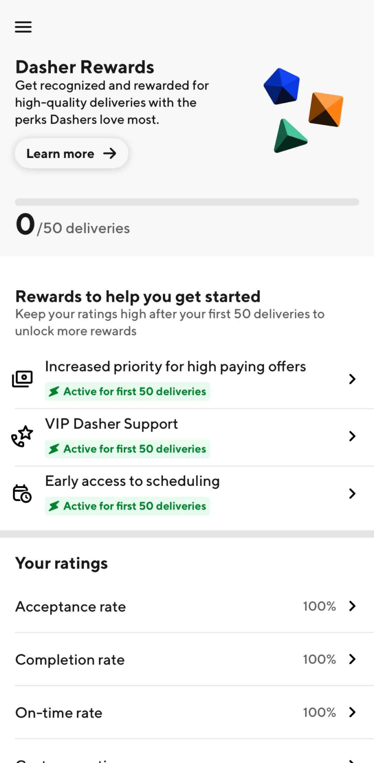 Doordash Dasher Screen screen in the On-time rate flow
