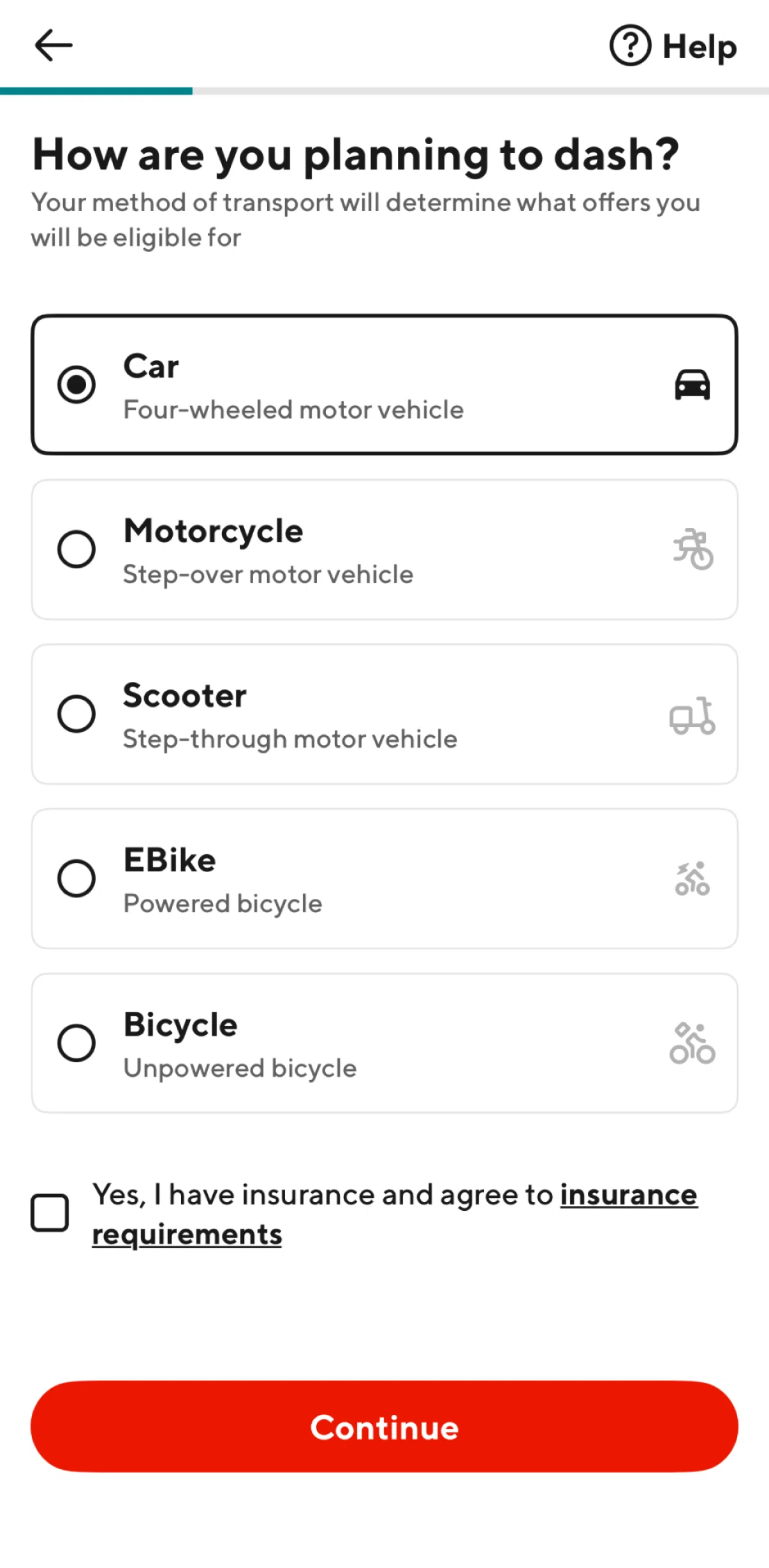 Doordash Dasher Screen screen in the Verifying identity flow