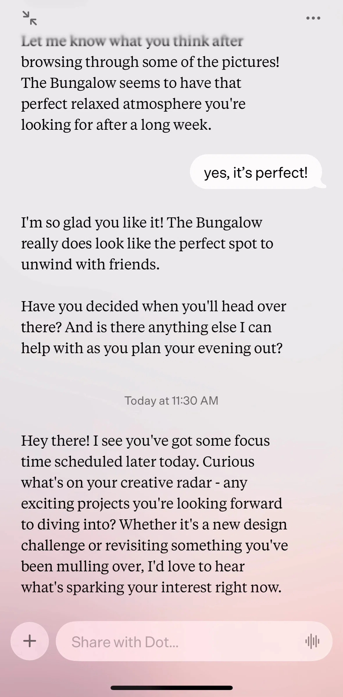 Dot Screen screen in the Chatting with Dot (image input) flow