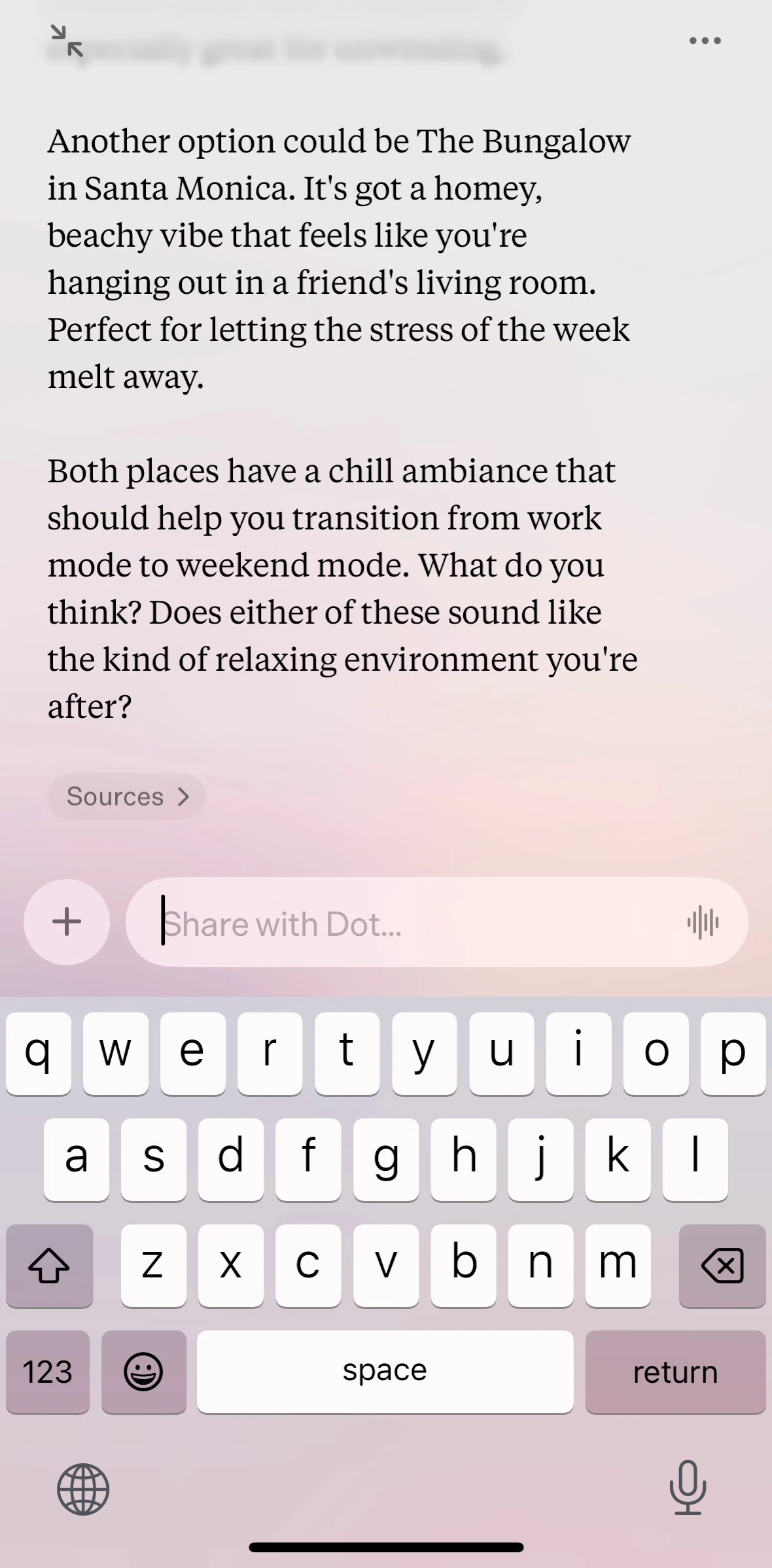 Dot Screen screen in the Show sources flow