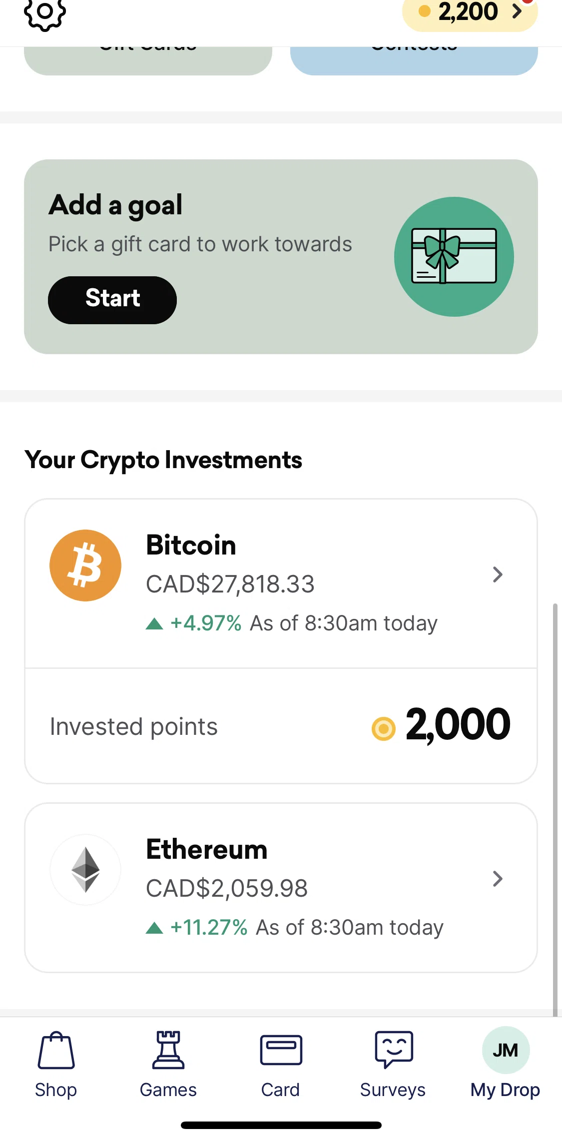 Drop Screen screen in the Bitcoin detail flow