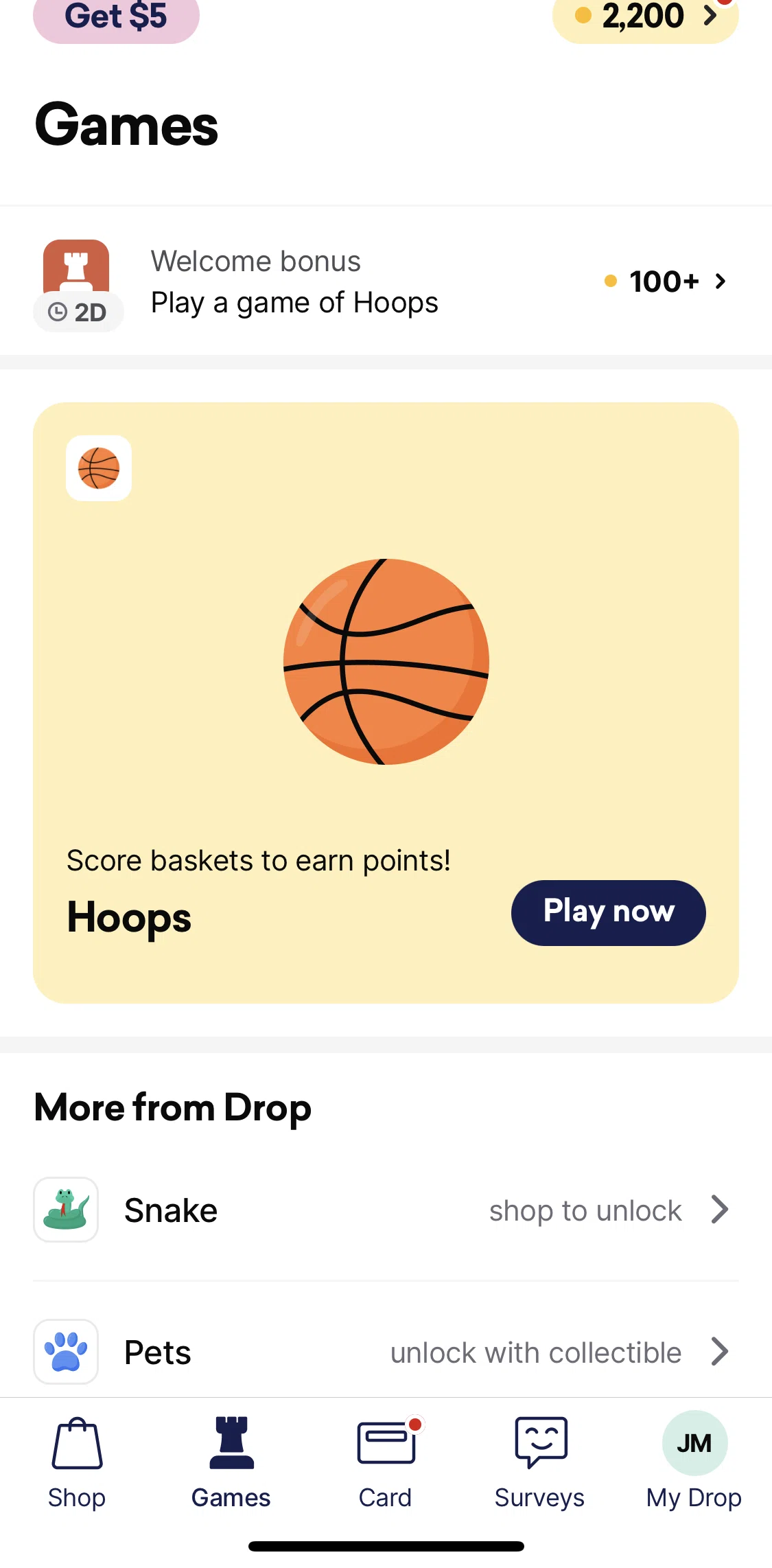 Drop Screen screen in the Playing a game flow