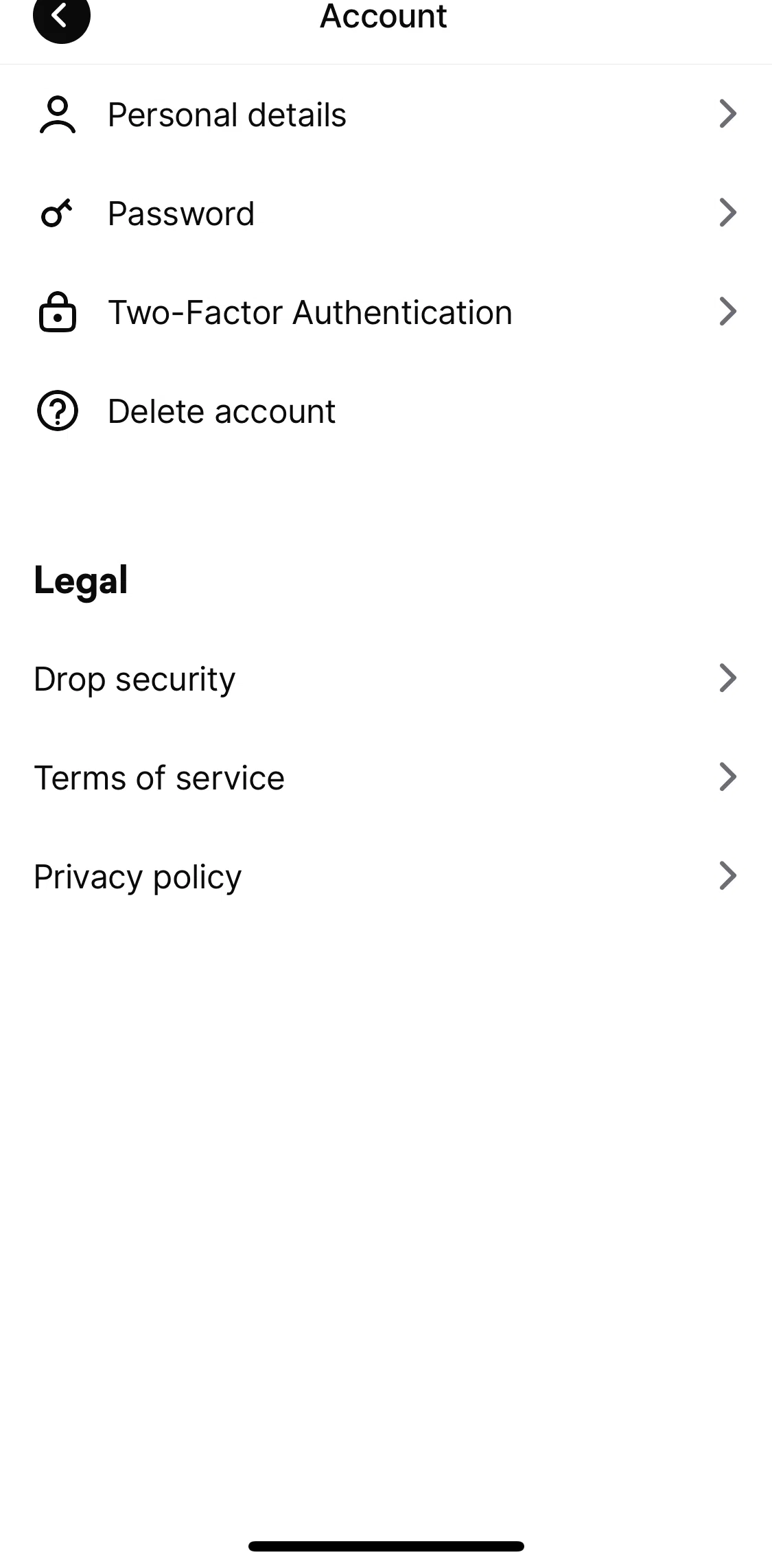 Drop Screen screen in the Privacy policy flow
