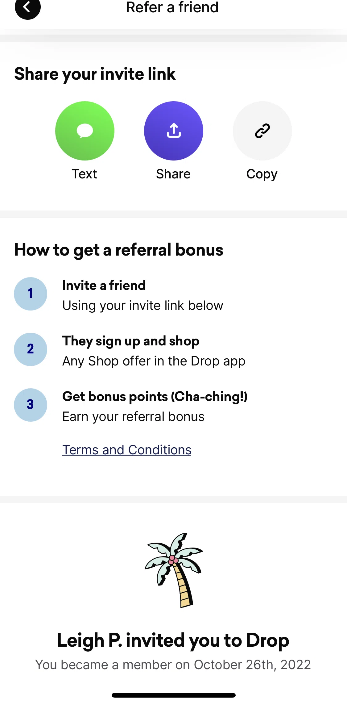 Drop Screen screen in the Sharing invite link flow