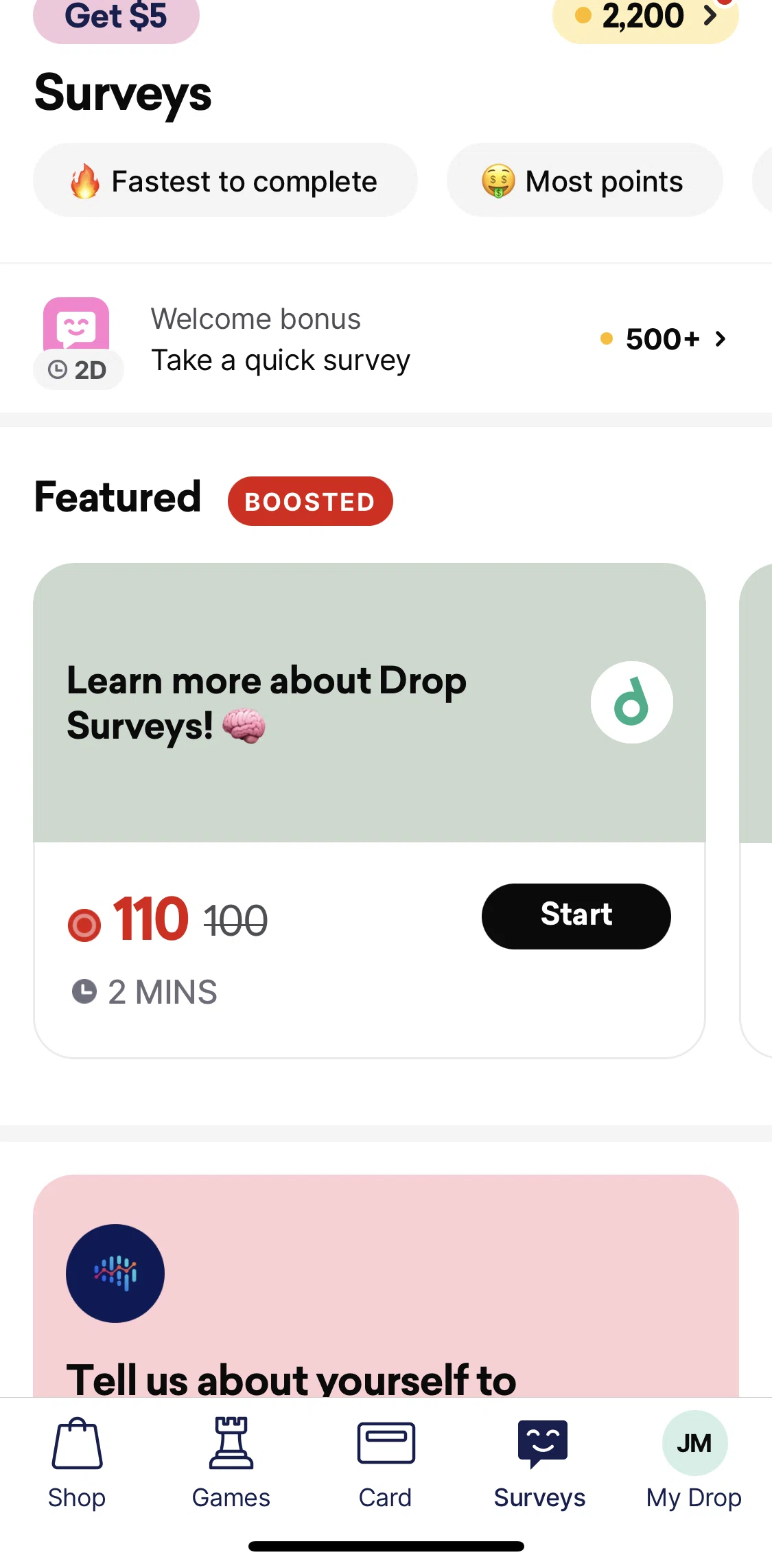 Drop Screen screen in the Surveys flow