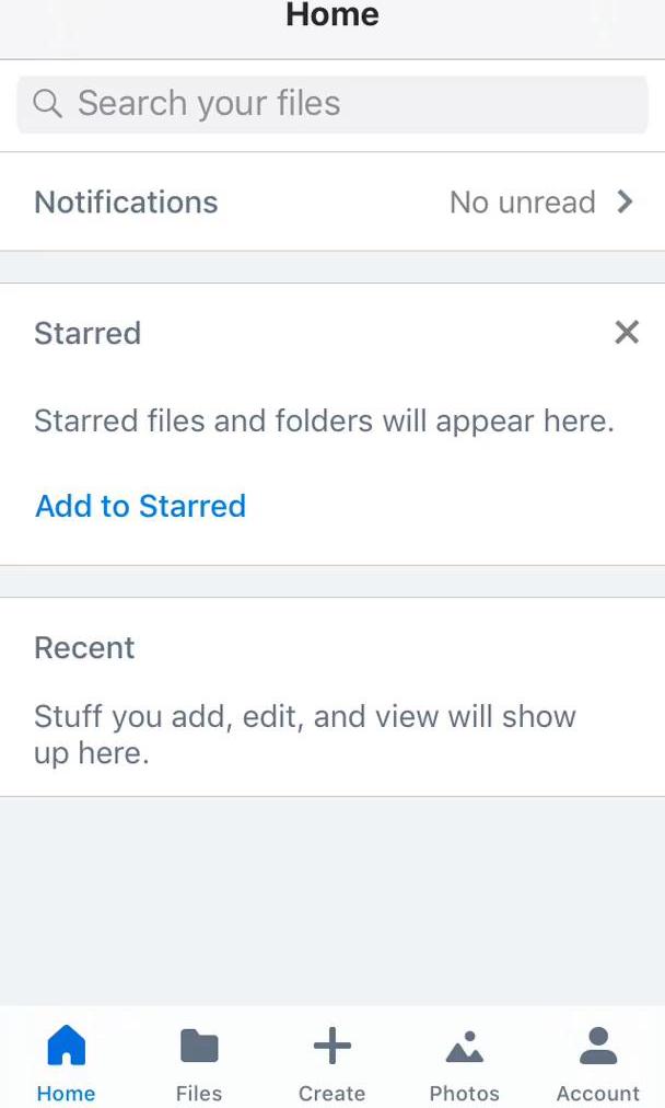 Dropbox Screen 1 screen in the Adding Files flow