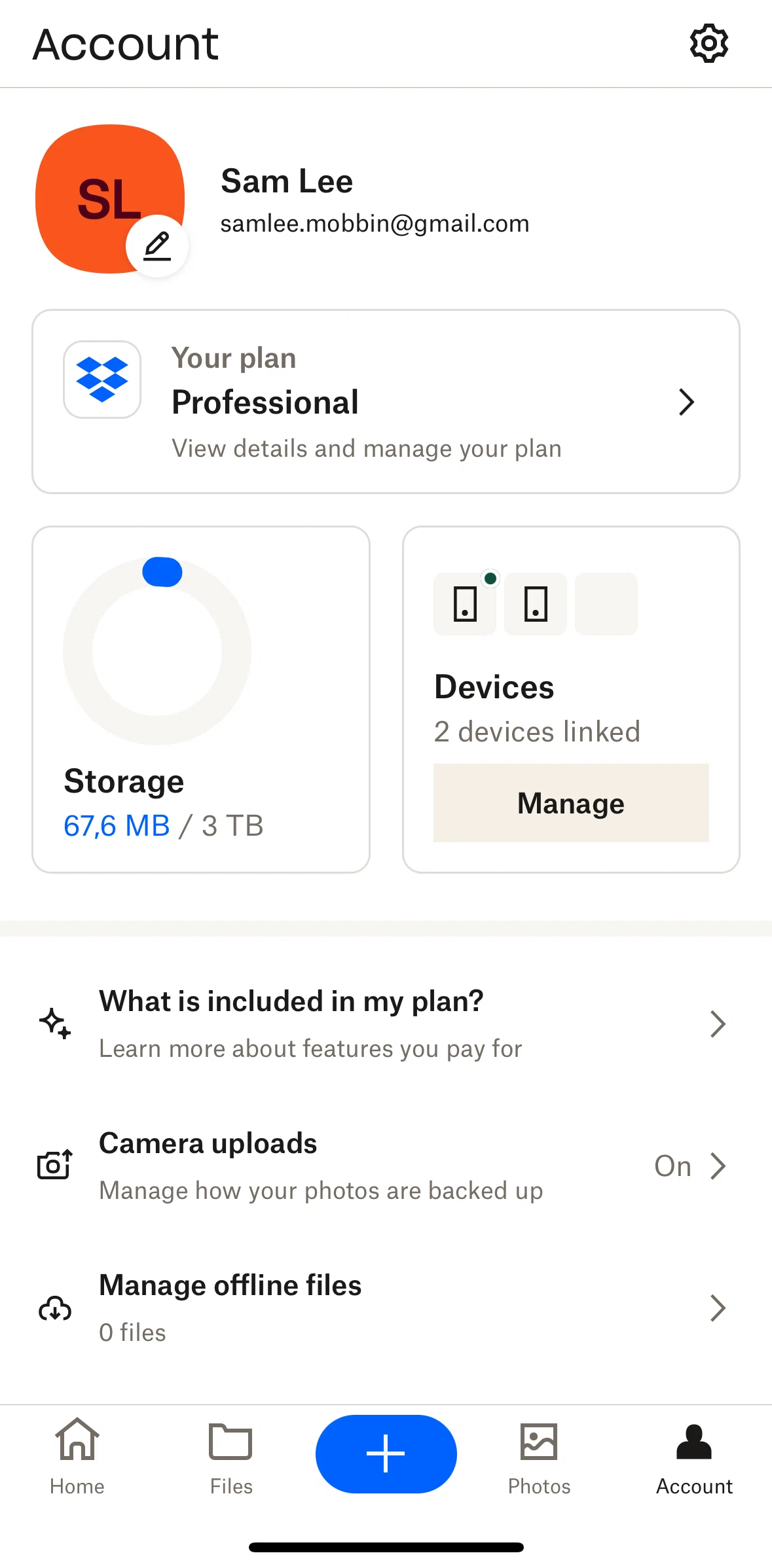 Dropbox Screen 1 screen in the Camera uploads flow