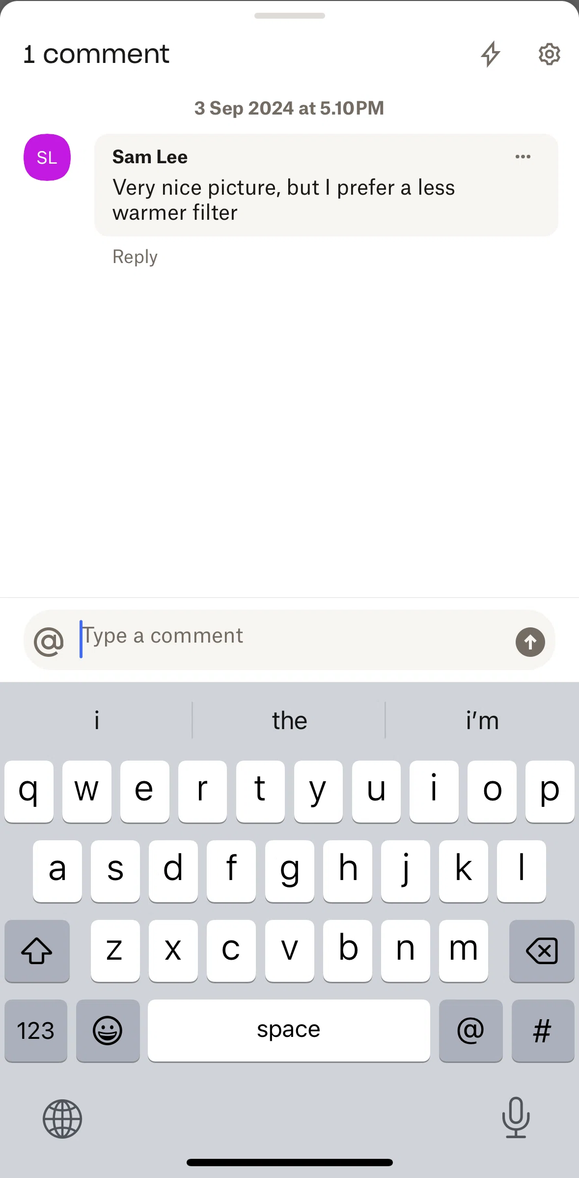 Dropbox Screen 1 screen in the Comment options flow