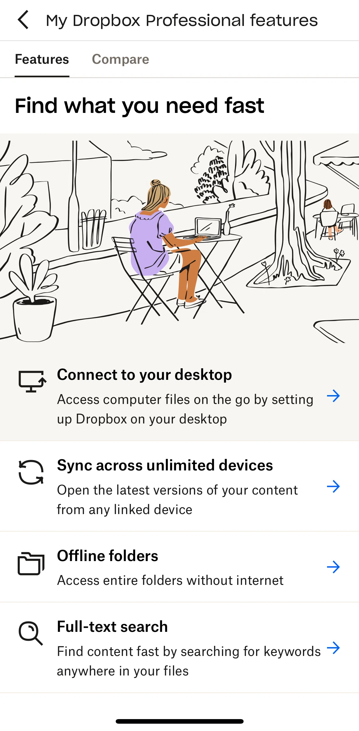 Dropbox Screen 1 screen in the Connect to your desk flow