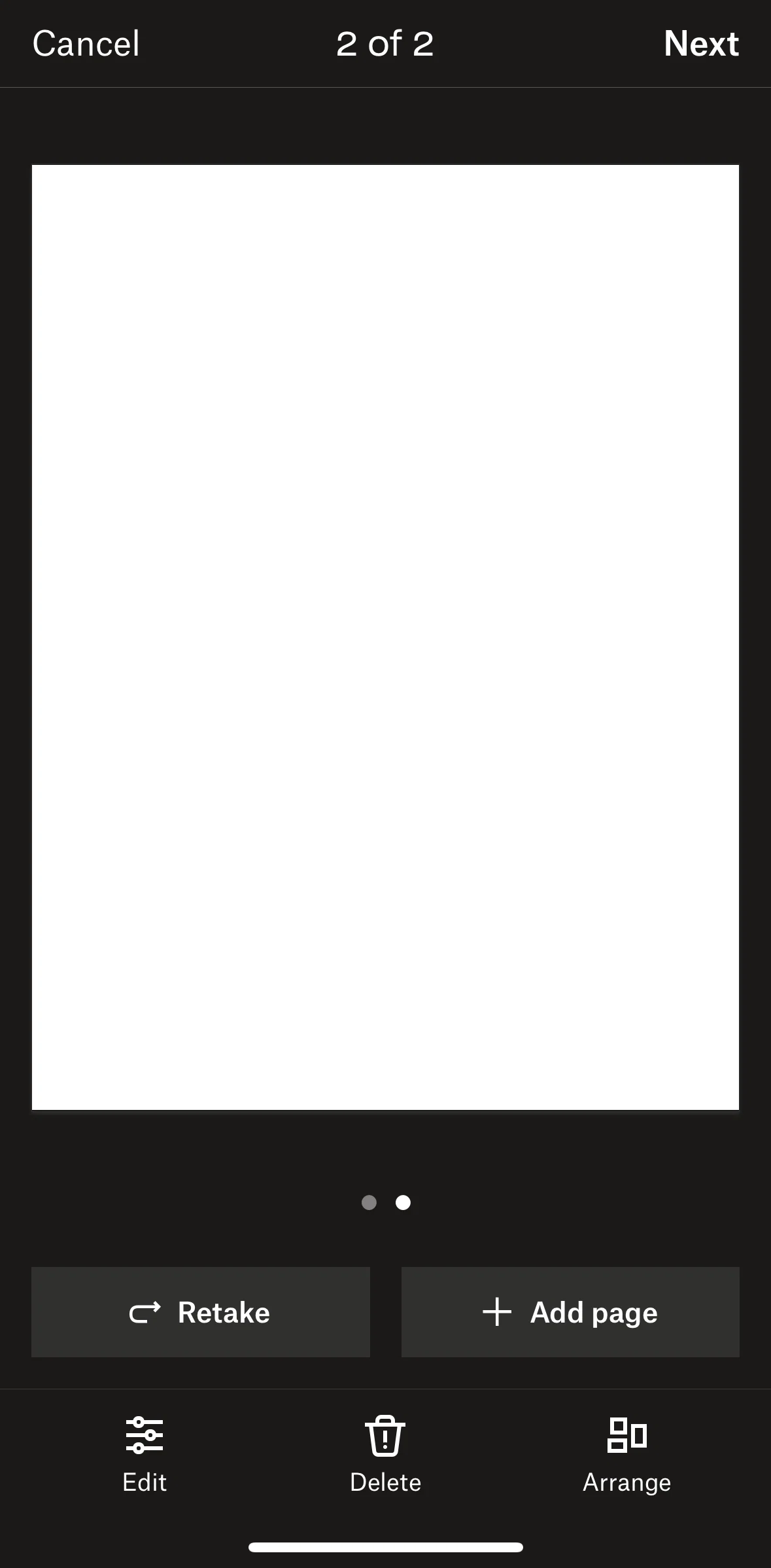 Dropbox Screen 1 screen in the Deleting a page flow